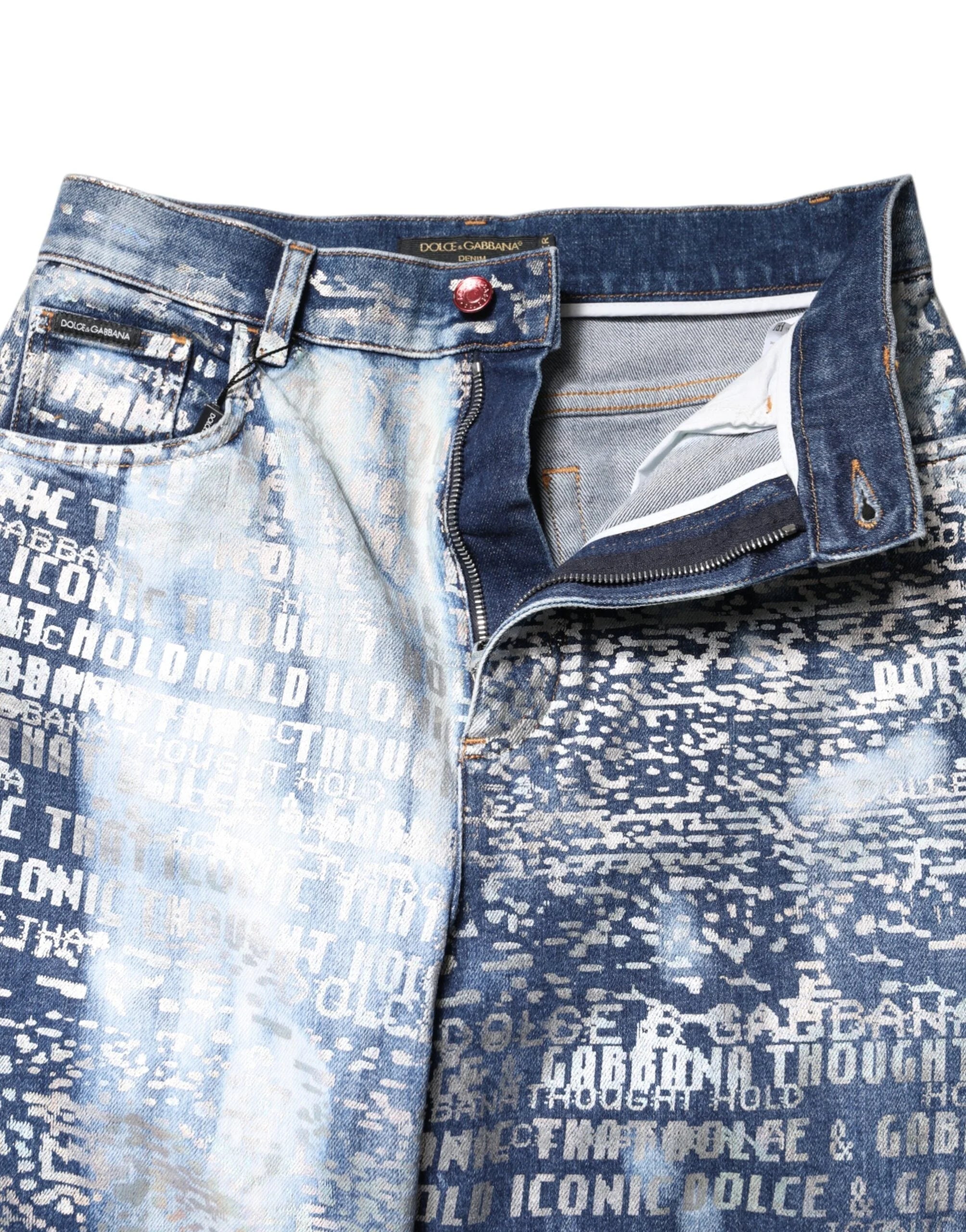 Dolce & Gabbana Blue Washed Print High Waist Denim Jeans - Jeans
