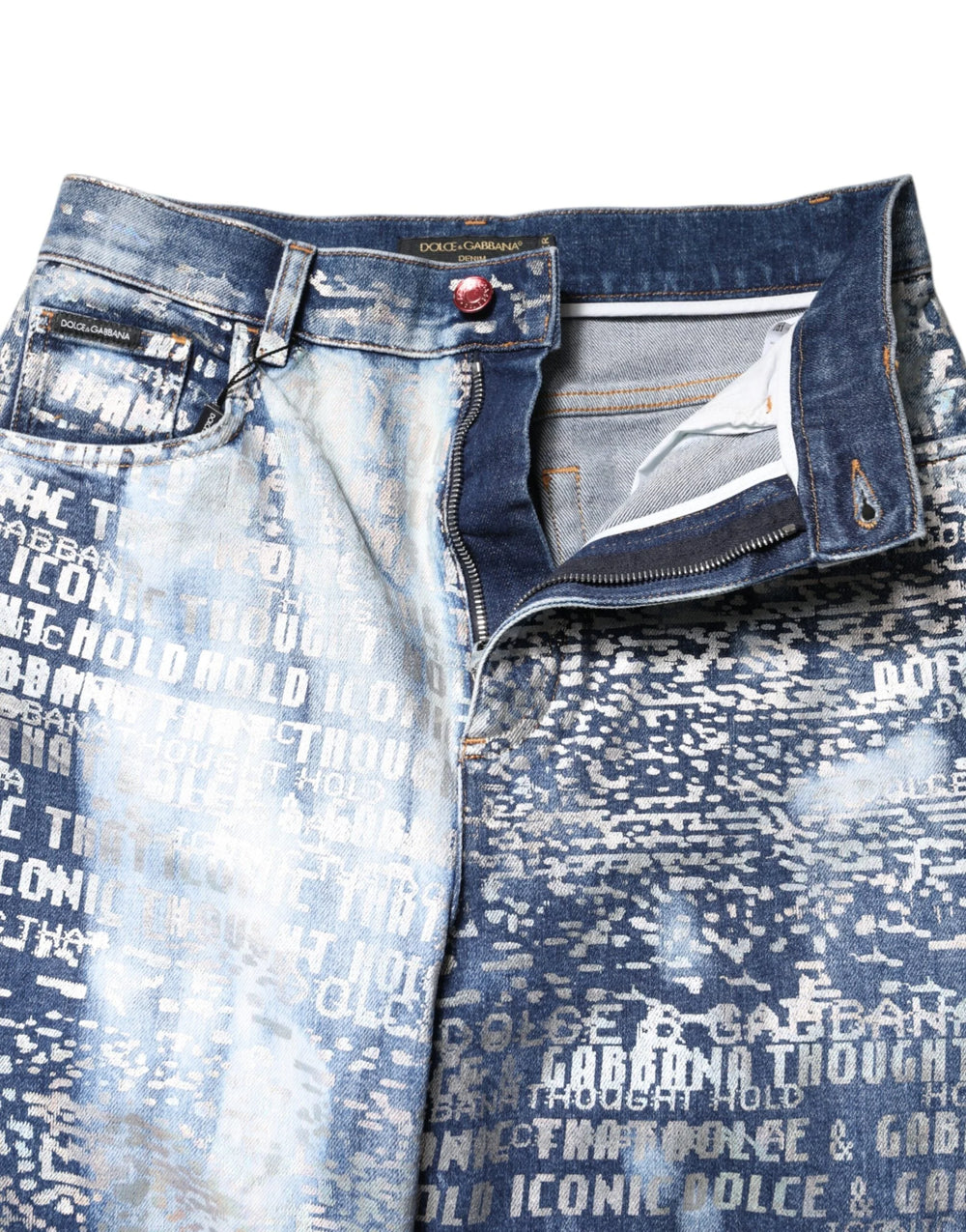 Dolce & Gabbana Blue Washed Print High Waist Denim Jeans - Jeans