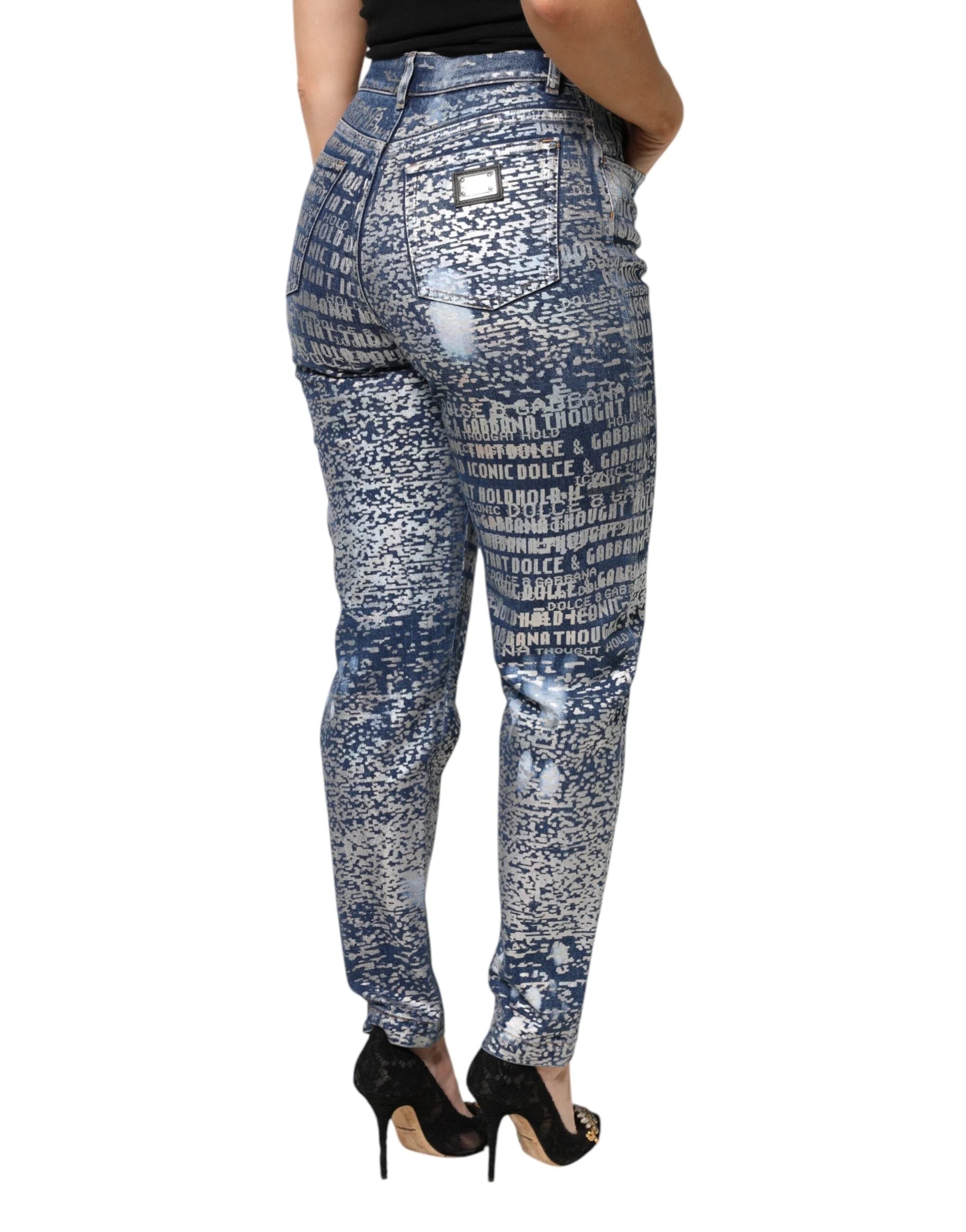 Dolce & Gabbana Blue Washed Print High Waist Denim Jeans - Jeans