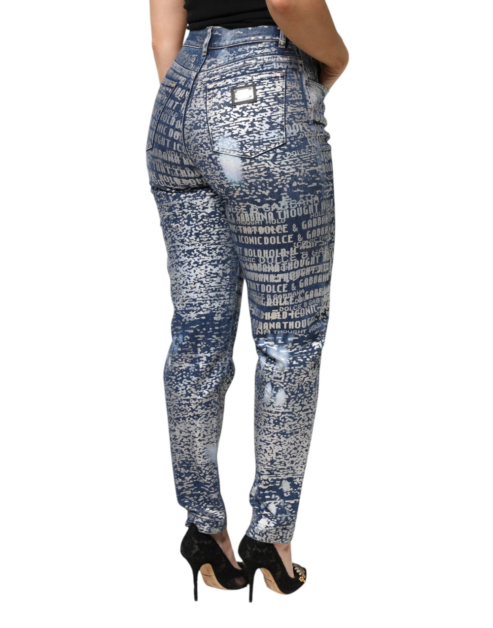 Dolce & Gabbana Blue Washed Print High Waist Denim Jeans - Jeans