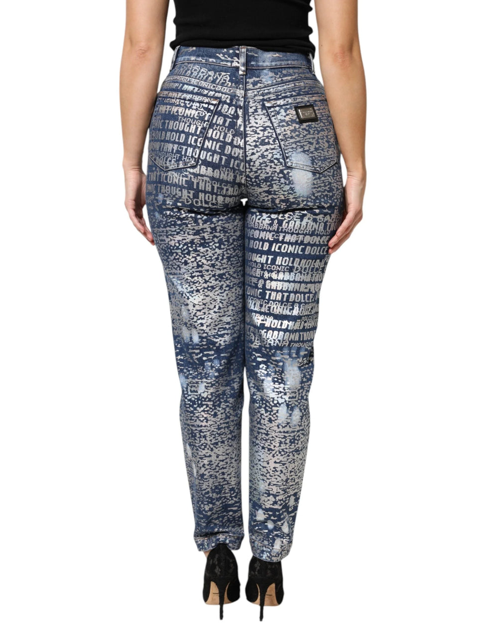 Dolce & Gabbana Blue Washed Print High Waist Denim Jeans - Jeans