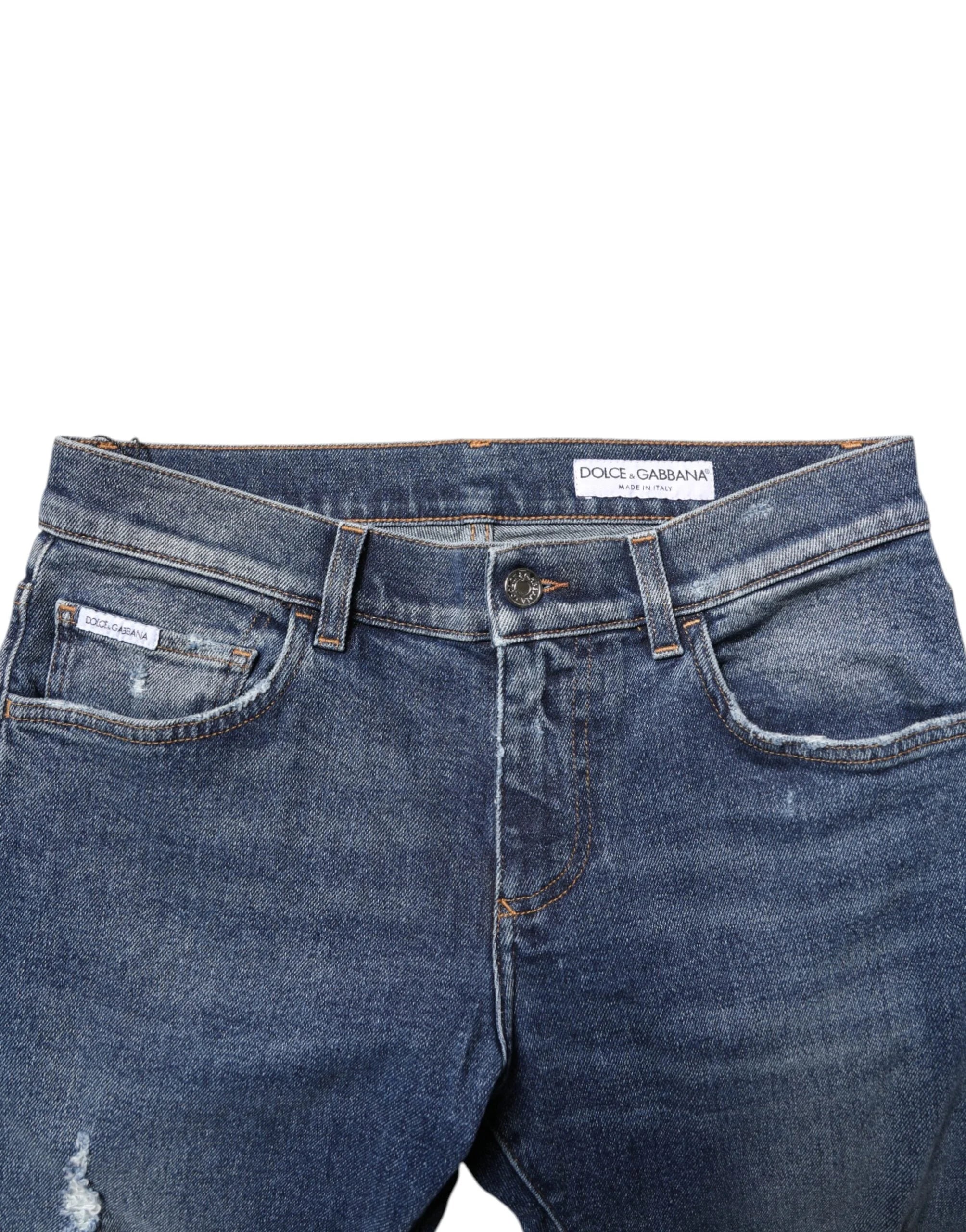 Dolce & Gabbana Blue Washed Skinny Cotton Tattered Denim Jeans - IT46 | S - Jeans