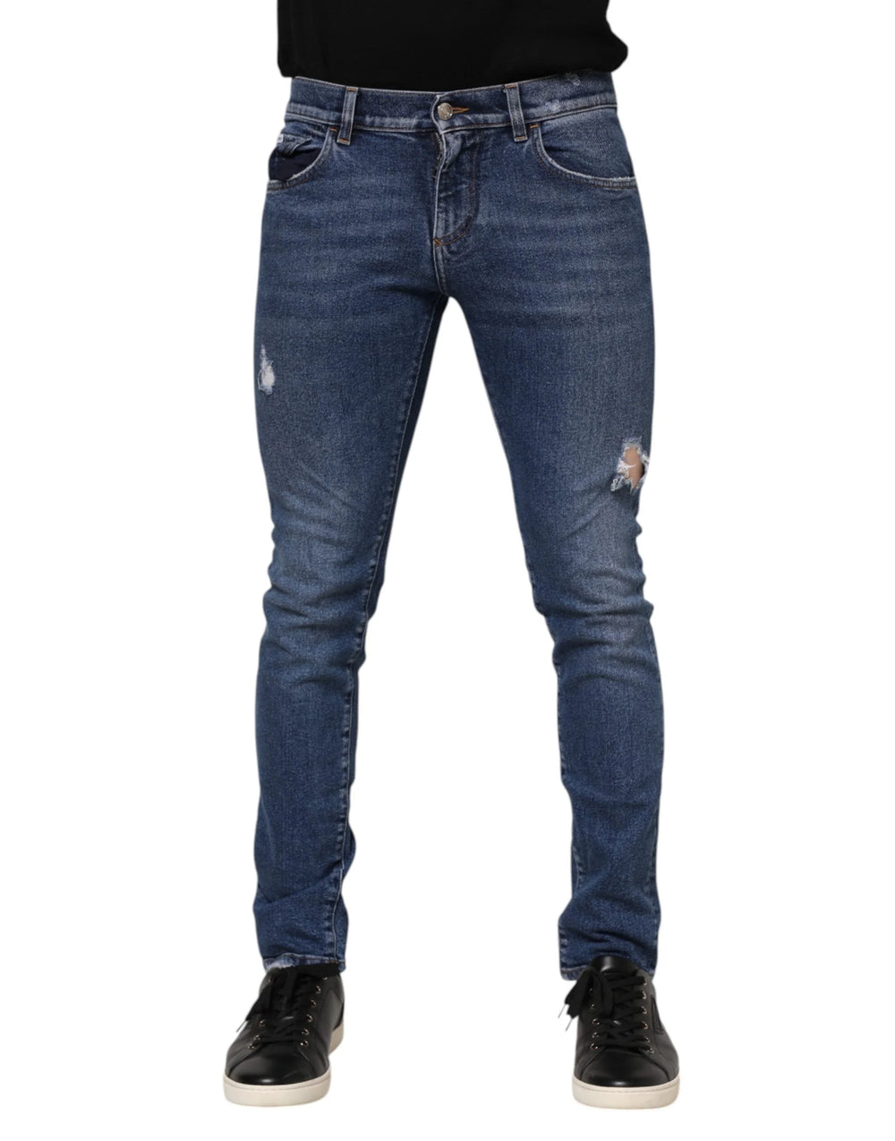Dolce & Gabbana Blue Washed Skinny Cotton Tattered Denim Jeans - IT46 | S - Jeans