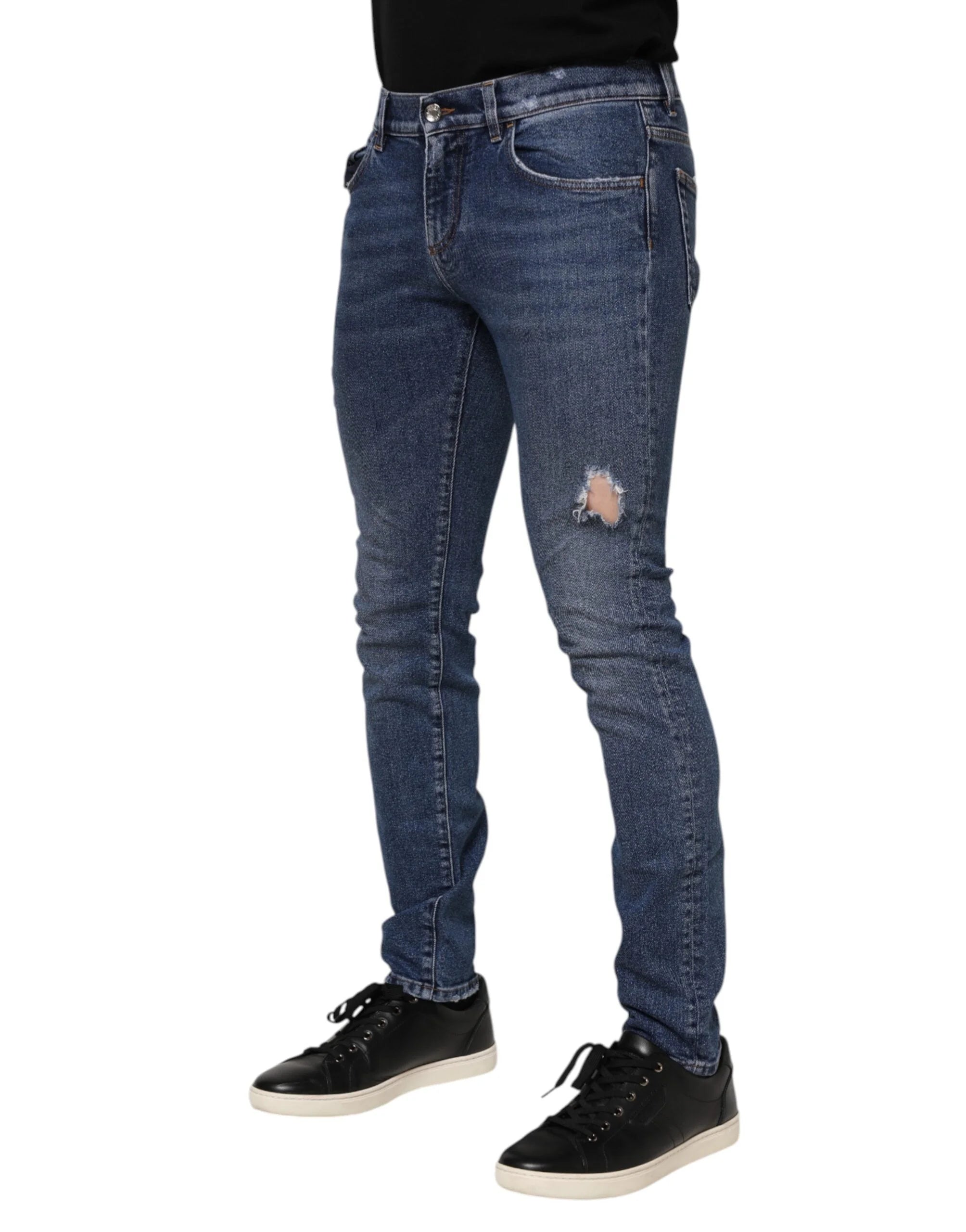 Dolce & Gabbana Blue Washed Skinny Cotton Tattered Denim Jeans - IT46 | S - Jeans
