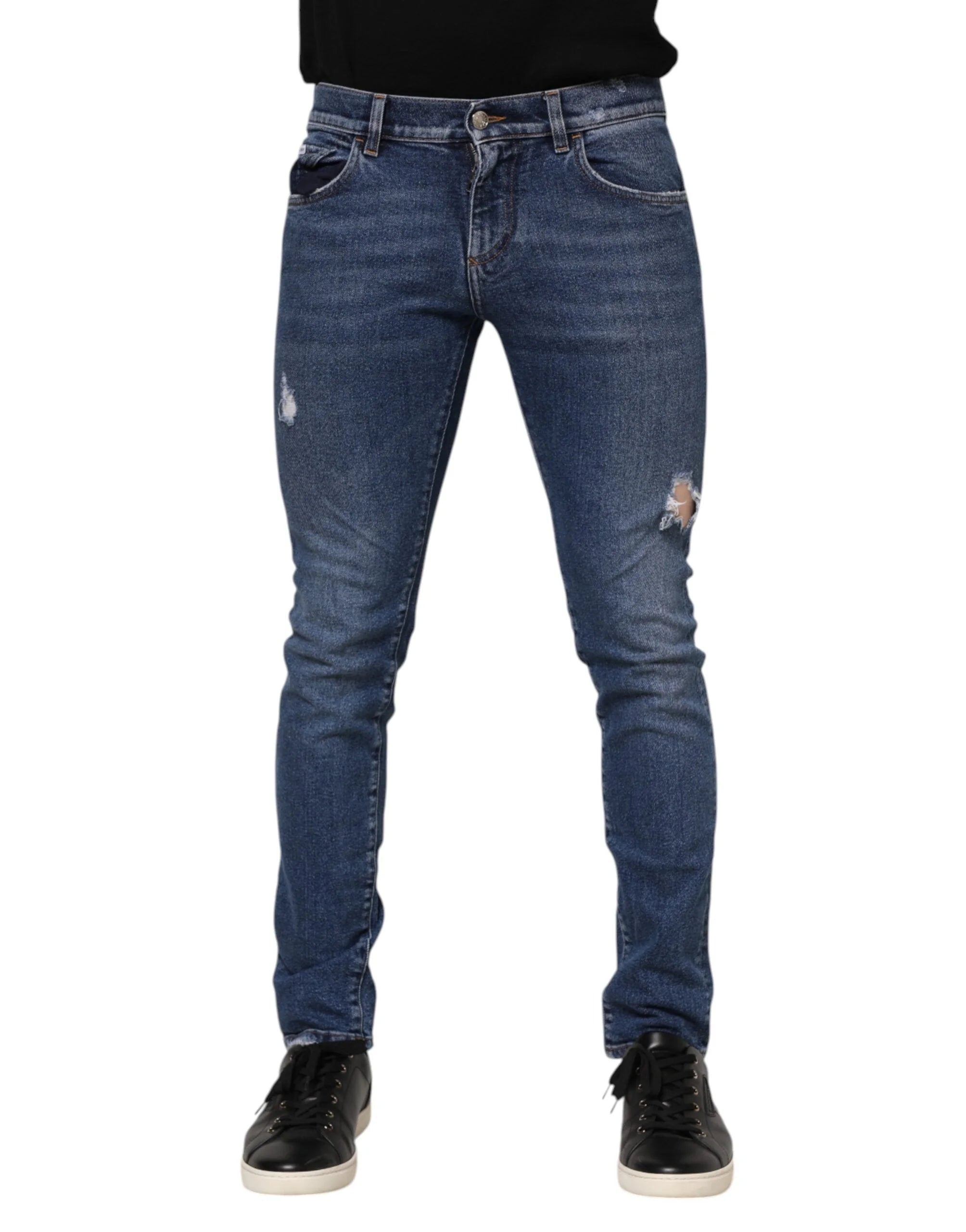 Dolce & Gabbana Blue Washed Skinny Cotton Tattered Denim Jeans - IT46 | S - Jeans