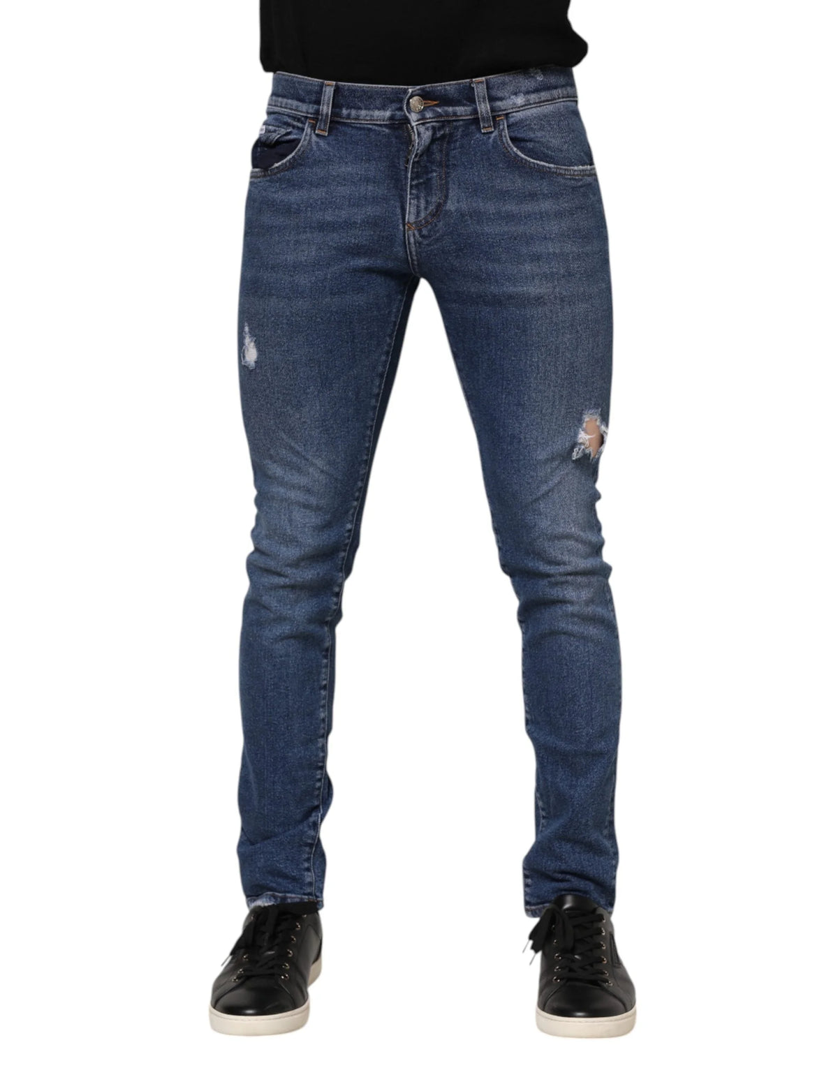 Dolce & Gabbana Blue Washed Skinny Cotton Tattered Denim Jeans - IT46 | S - Jeans