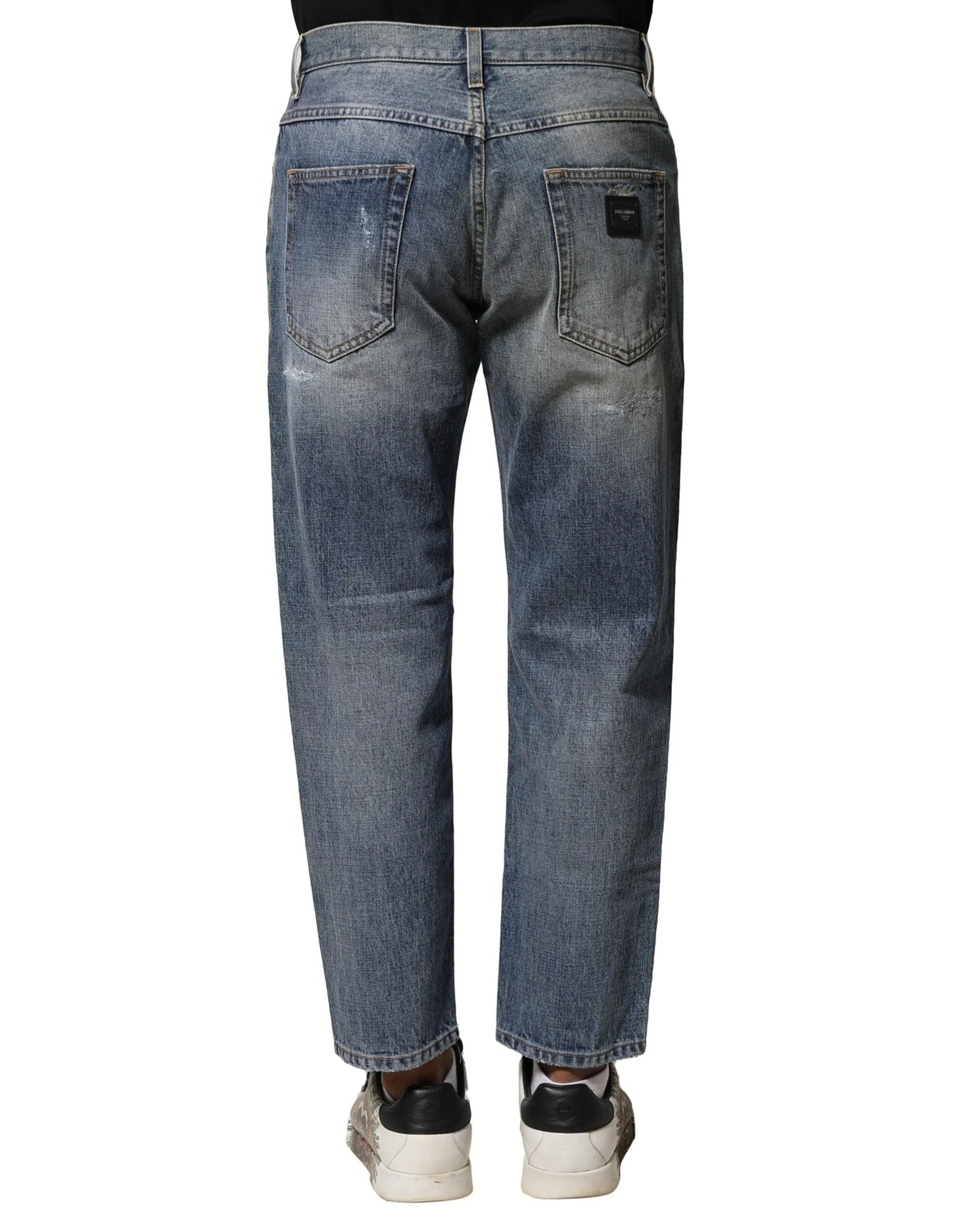 Dolce & Gabbana Blue Washed Tattered Straight Fit Denim Jeans - IT44 | XS