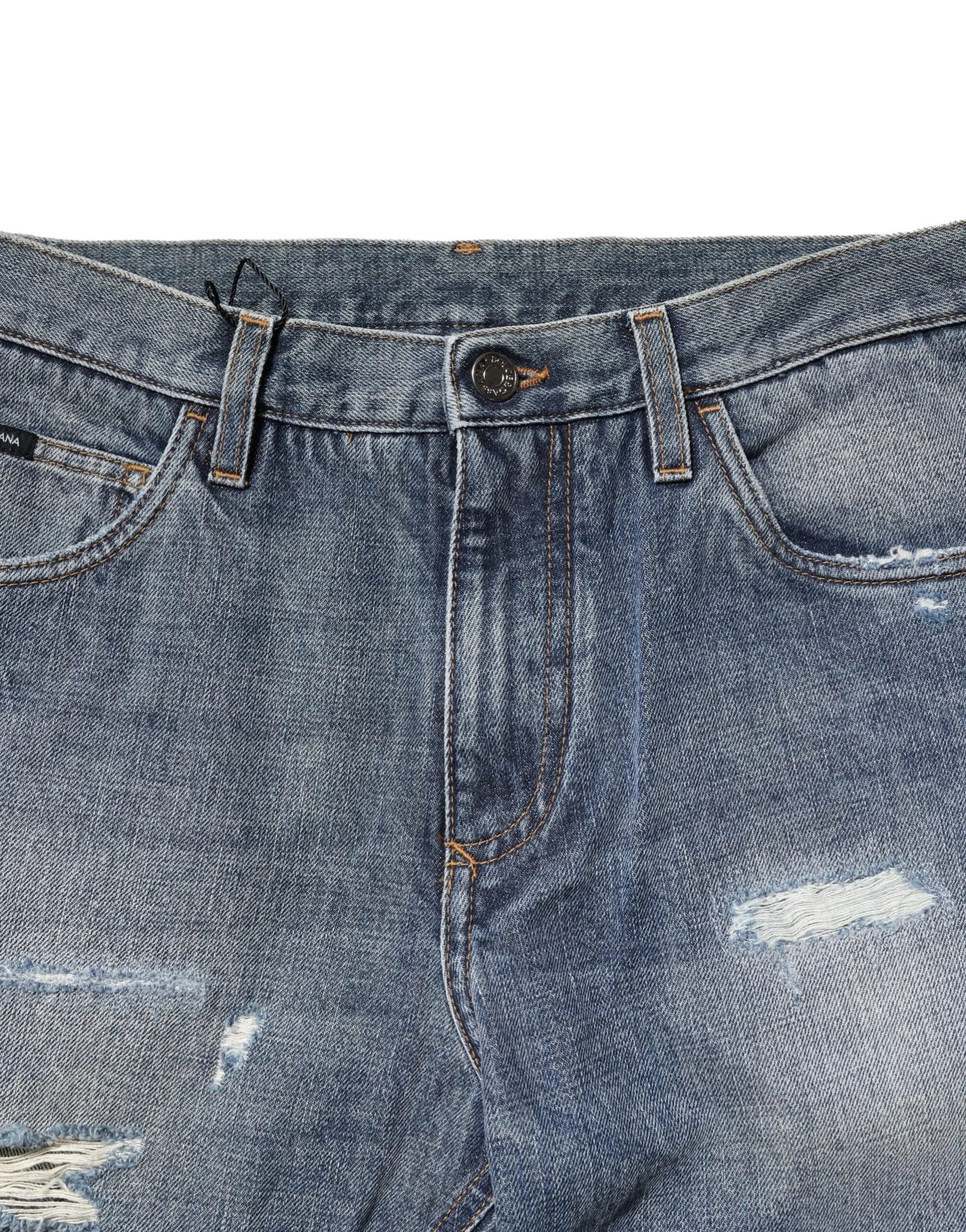 Dolce & Gabbana Blue Washed Tattered Straight Fit Denim Jeans - IT44 | XS - Jeans