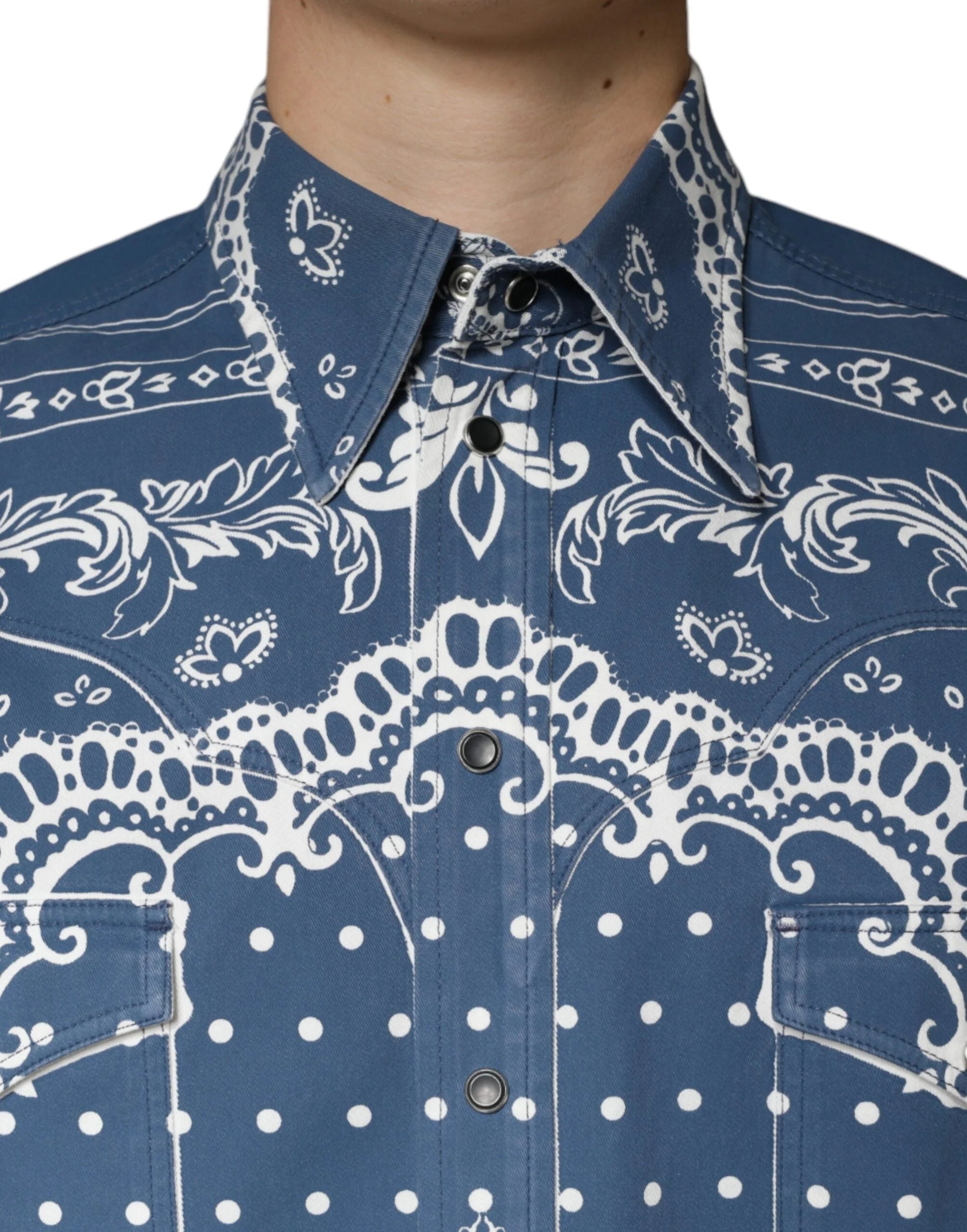 Dolce & Gabbana Blue White Bandana Print Cotton Casual Shirt - IT40 | M - Shirts
