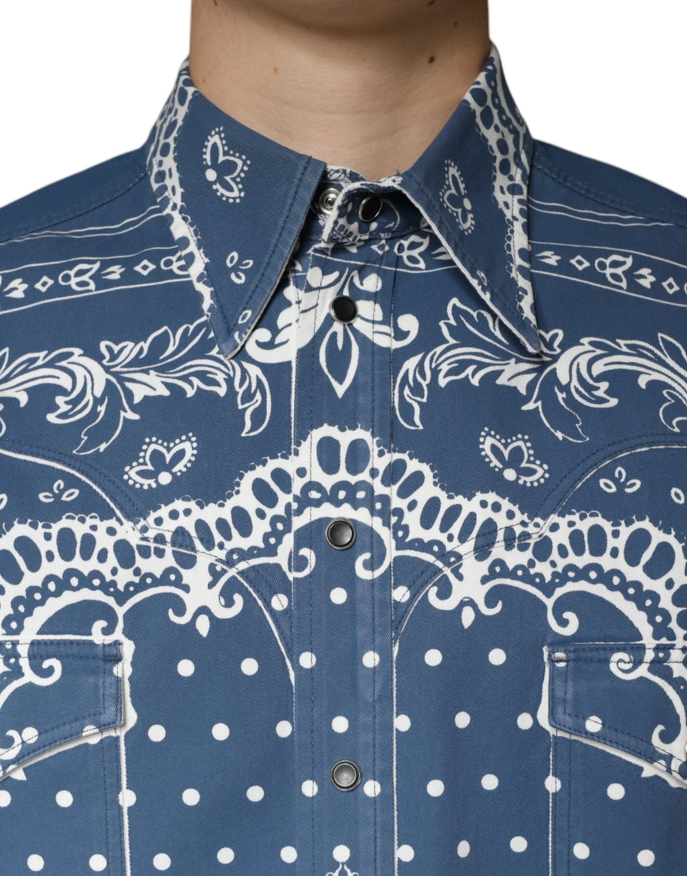 Dolce & Gabbana Blue White Bandana Print Cotton Casual Shirt - IT40 | M - Shirts