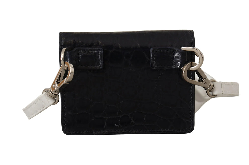 Dolce & Gabbana Blue White Caiman Leather Strap Card Holder Wallet - Wallets