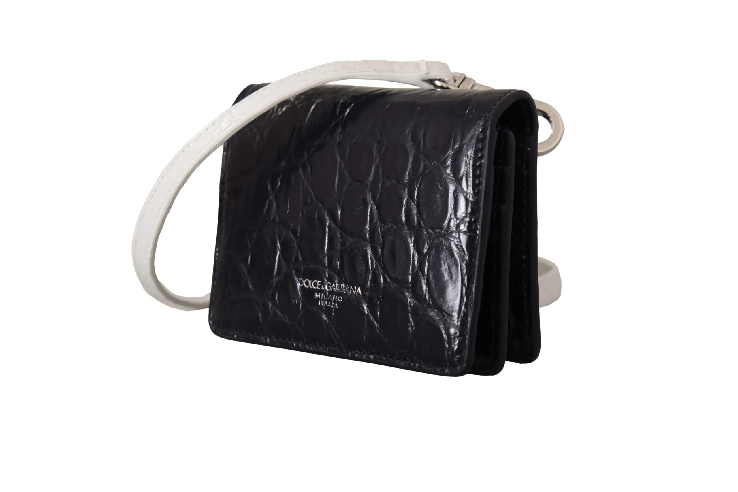 Dolce & Gabbana Blue White Caiman Leather Strap Card Holder Wallet - Wallets