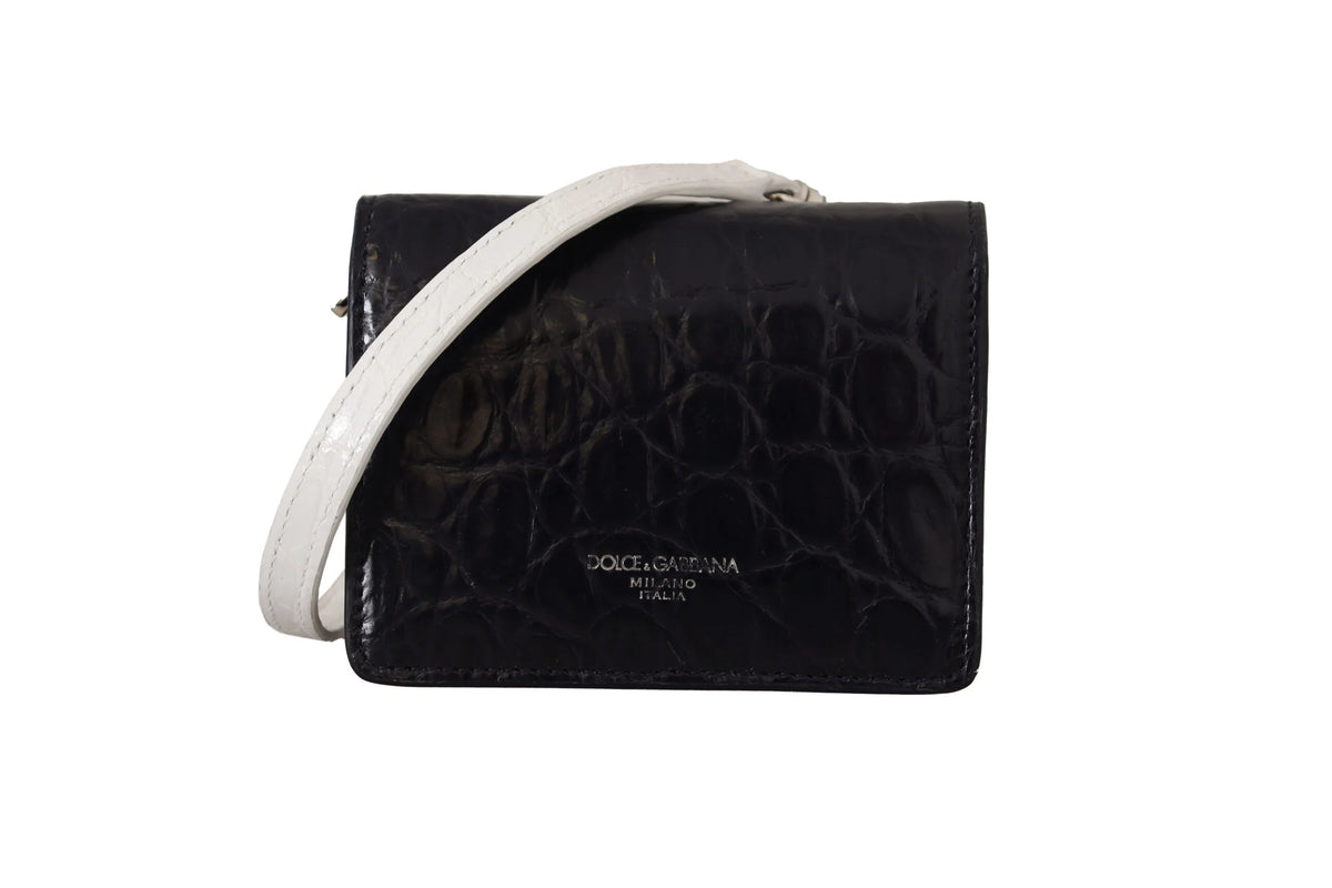 Dolce & Gabbana Blue White Caiman Leather Strap Card Holder Wallet - Wallets