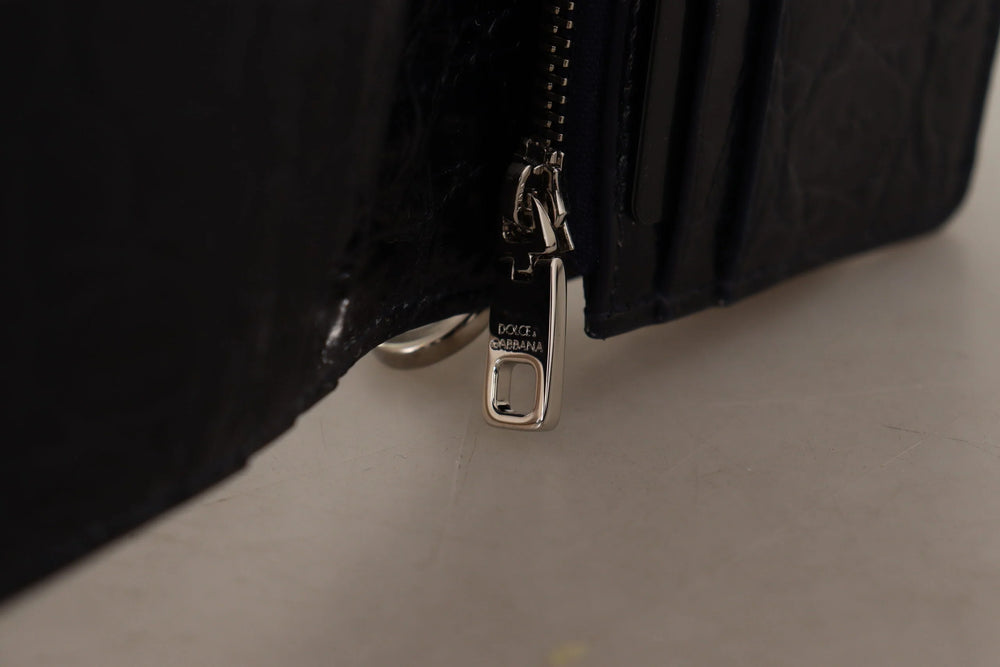 Dolce & Gabbana Blue White Caiman Leather Strap Card Holder Wallet - Wallets