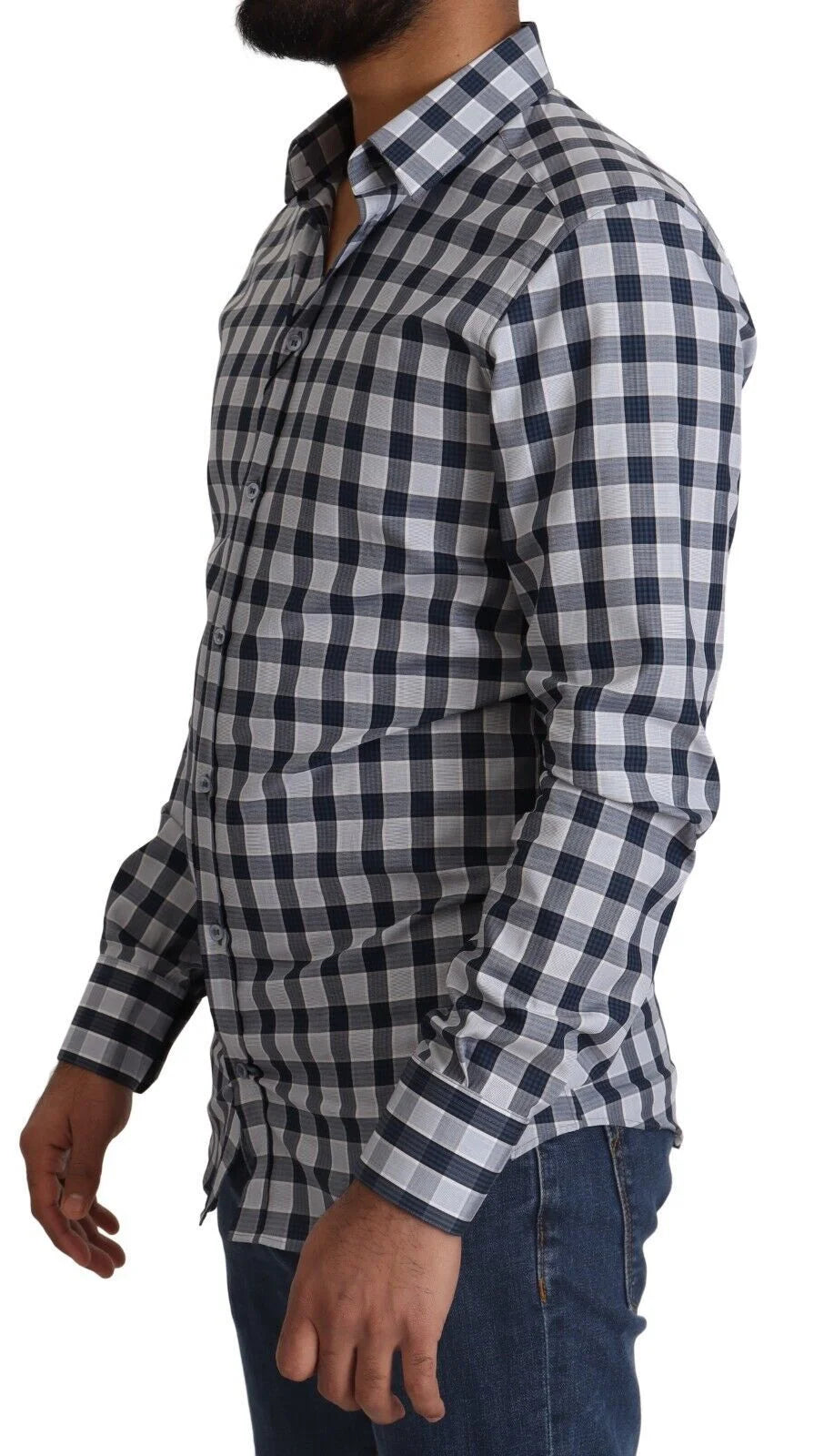 Dolce & Gabbana Blue White Check Cotton Slim Fit GOLD Shirt - IT38 | XS - Shirts