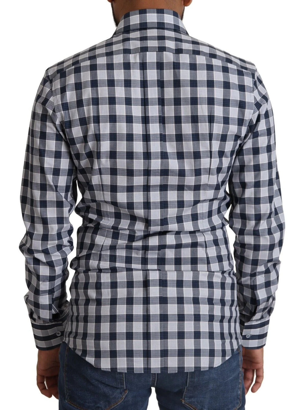 Dolce & Gabbana Blue White Check Cotton Slim Fit GOLD Shirt - IT38 | XS - Shirts