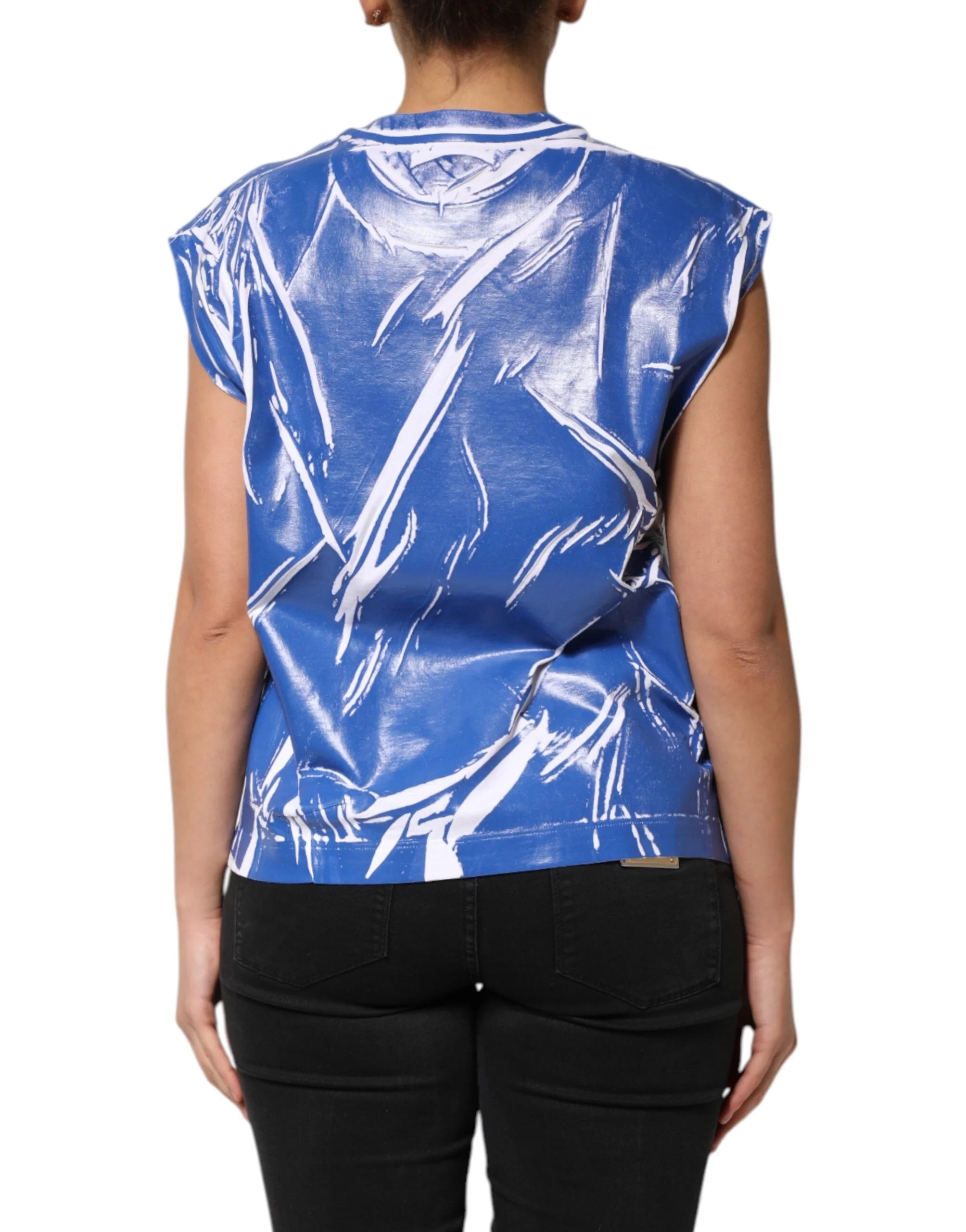 Dolce & Gabbana Blue White Cotton Logo Plaque Women Tank Top - IT42|M - Tank Tops