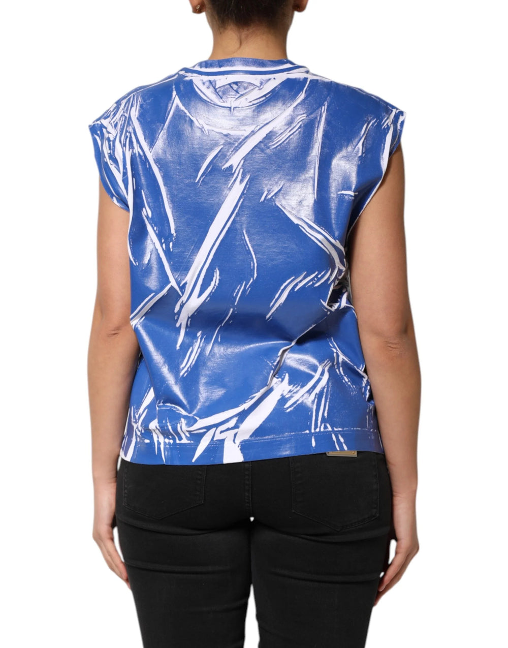 Dolce & Gabbana Blue White Cotton Logo Plaque Women Tank Top - IT42|M - Tank Tops
