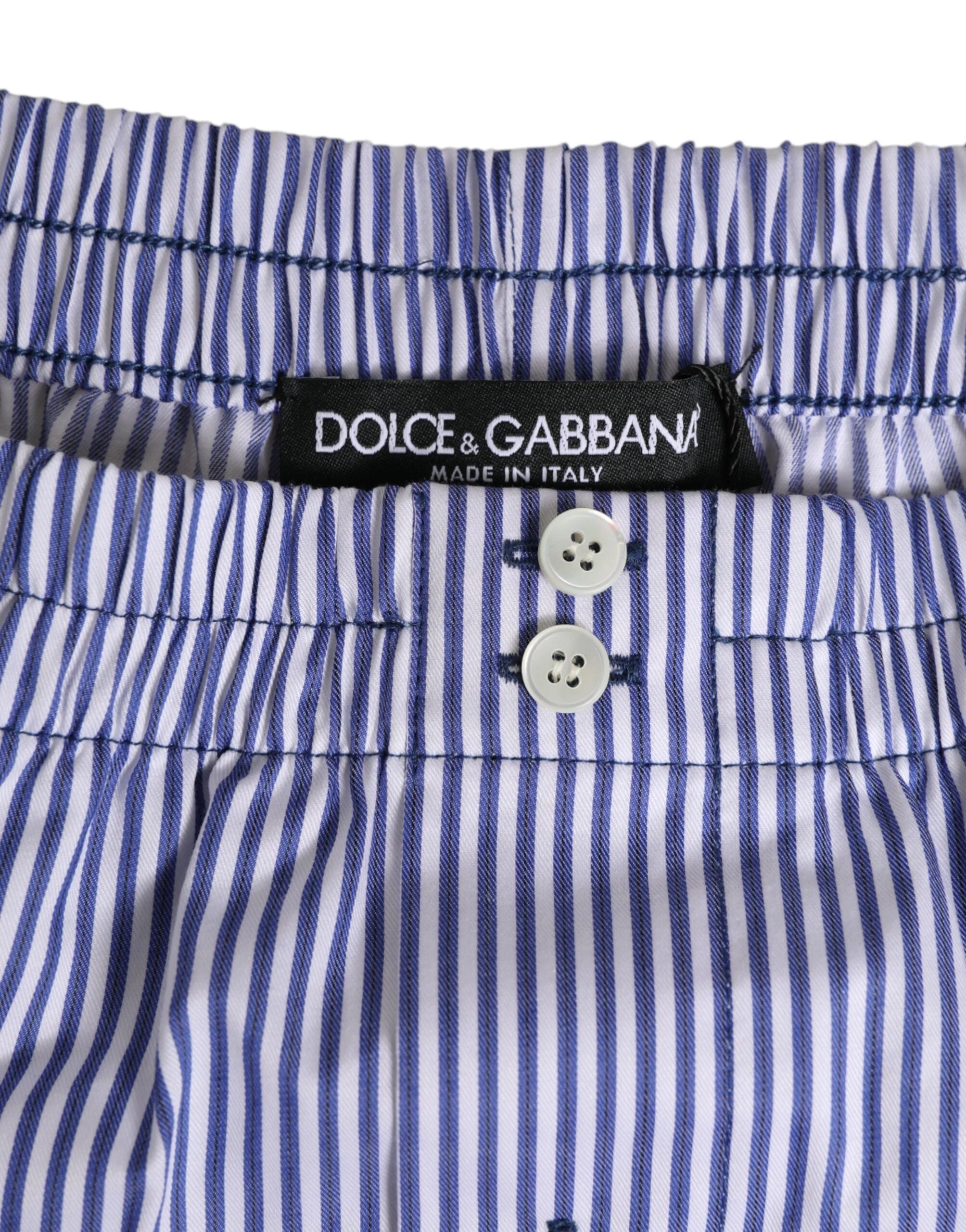 Dolce & Gabbana Blue White Cotton Striped Button Fly Shorts Swimwear - IT48 | M - Swim Boxers