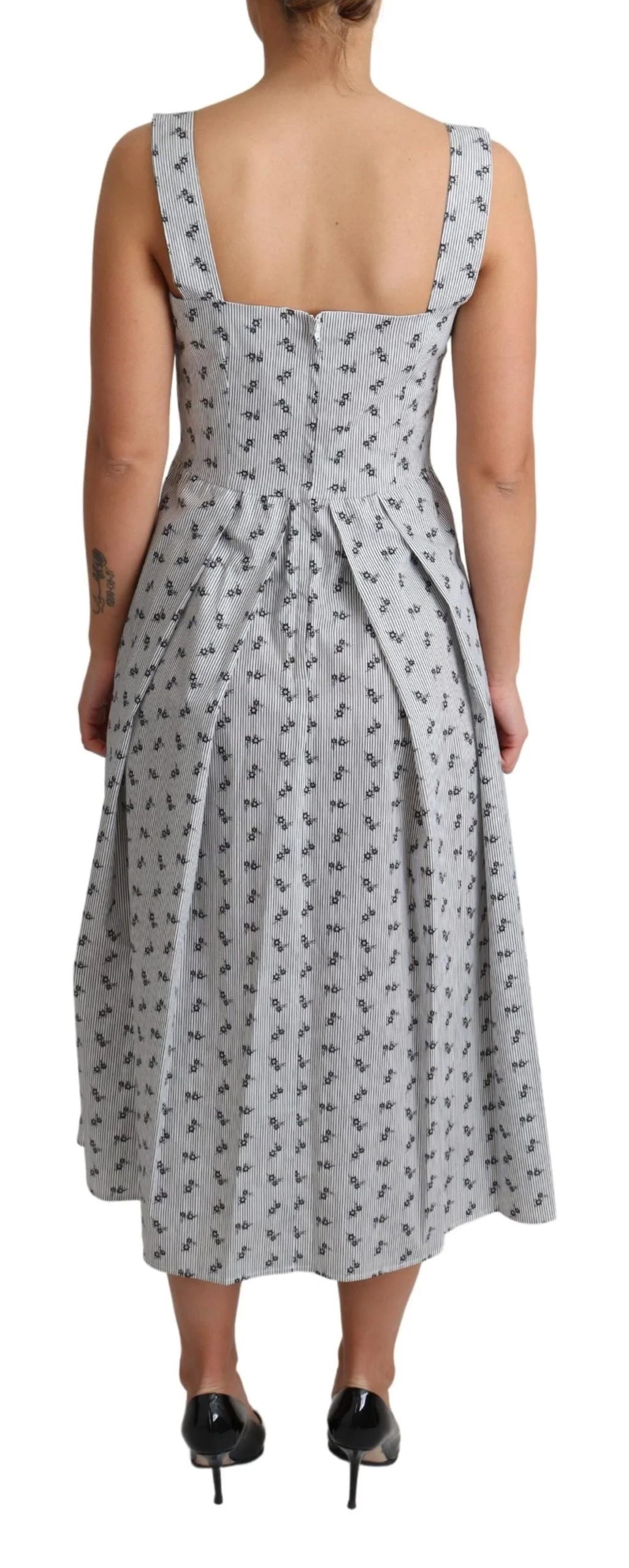 Dolce & Gabbana Blue White Floral Cotton A-Line Dress - Dresses