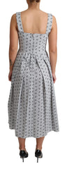 Dolce & Gabbana Blue White Floral Cotton A-Line Dress - Dresses