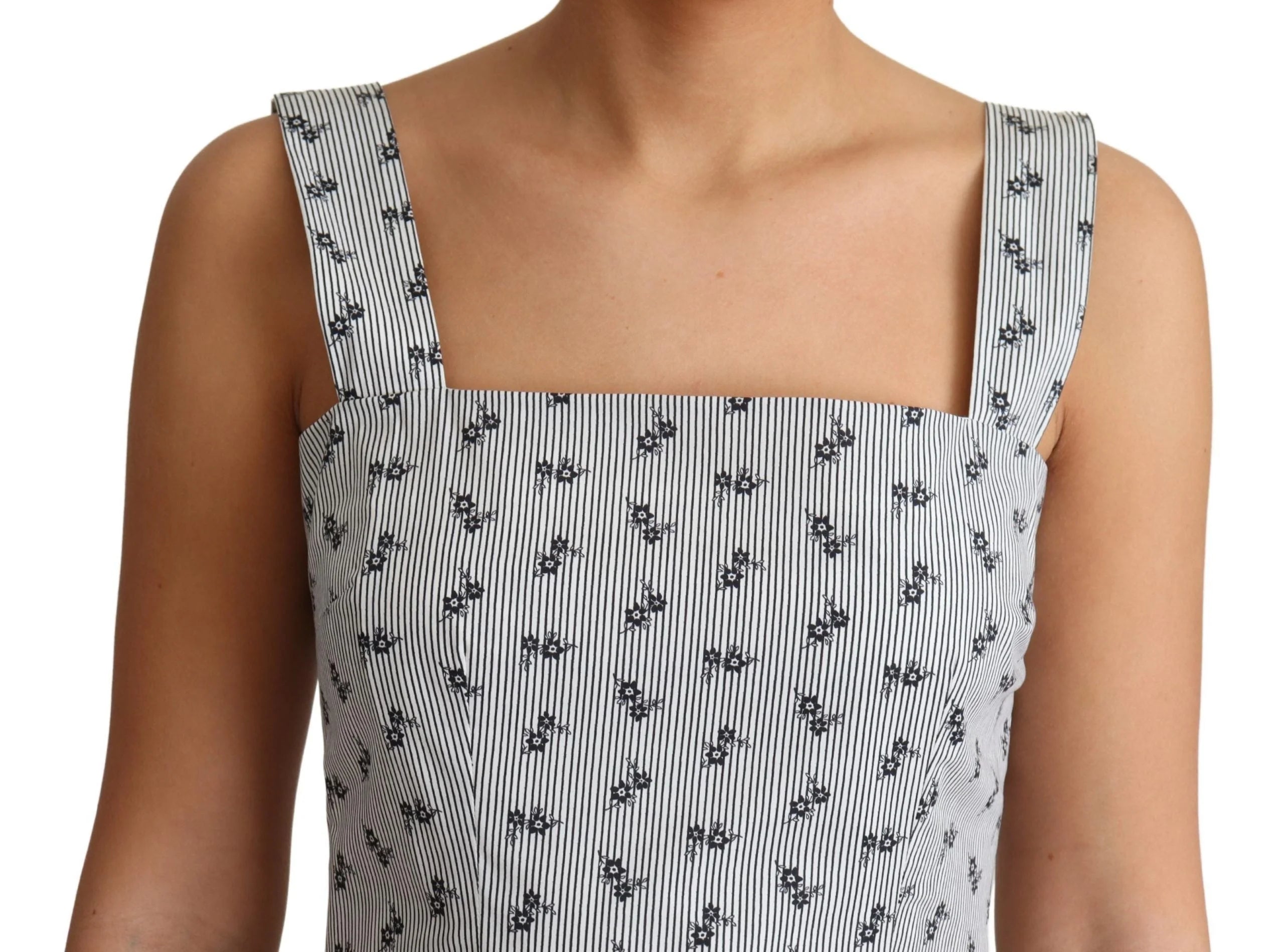 Dolce & Gabbana Blue White Floral Cotton A-Line Dress - Dresses