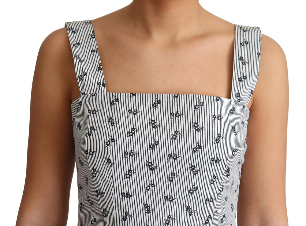 Dolce & Gabbana Blue White Floral Cotton A-Line Dress - Dresses