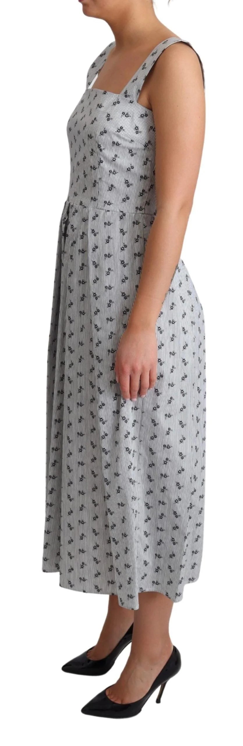 Dolce & Gabbana Blue White Floral Cotton A-Line Dress - Dresses