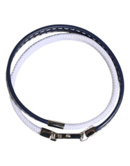 Dolce & Gabbana Blue White Leather Trimmed DG Engraved Silver Tone Clasp Bracelet - Bracelets