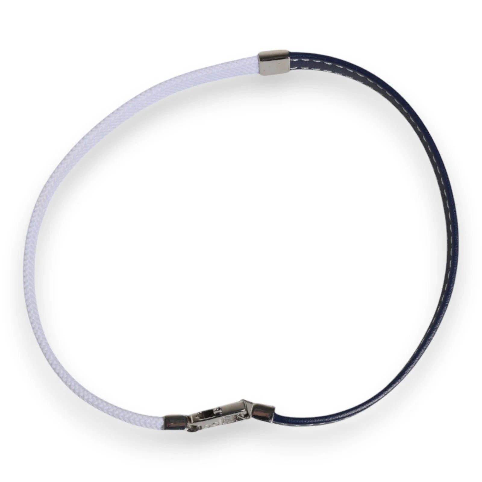 Dolce & Gabbana Blue White Leather Trimmed DG Engraved Silver Tone Clasp Bracelet - Bracelets