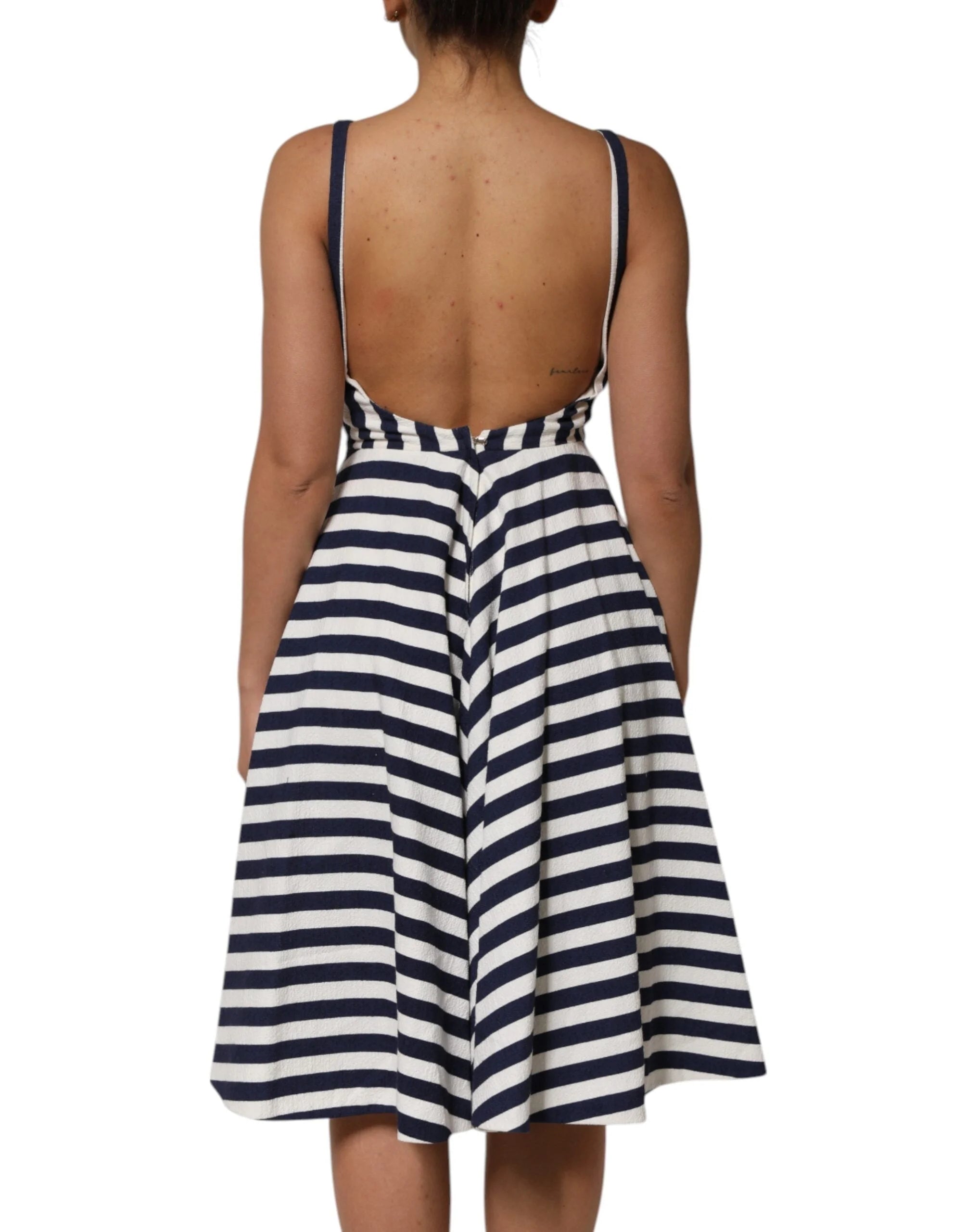 Dolce & Gabbana Blue White Striped Embroidered A-line Dress - Dresses