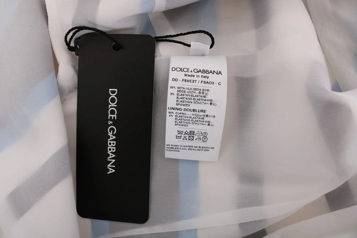 Dolce & Gabbana Blue White Striped Silk Stretch Shift Dress - Dresses