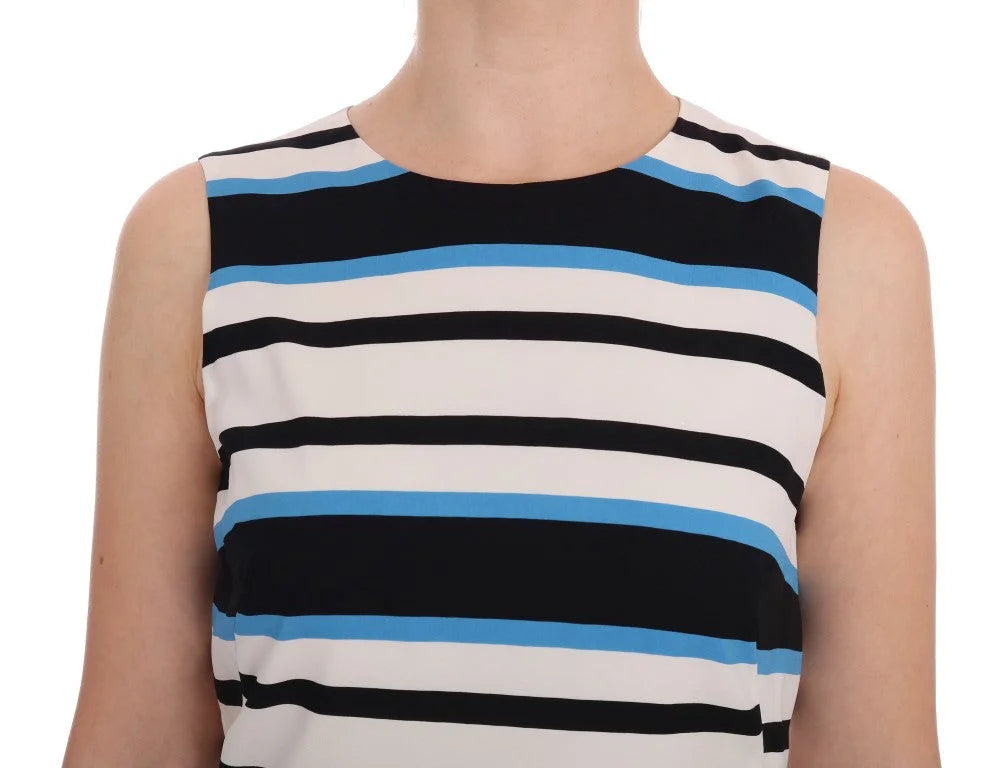 Dolce & Gabbana Blue White Striped Silk Stretch Shift Dress - Dresses