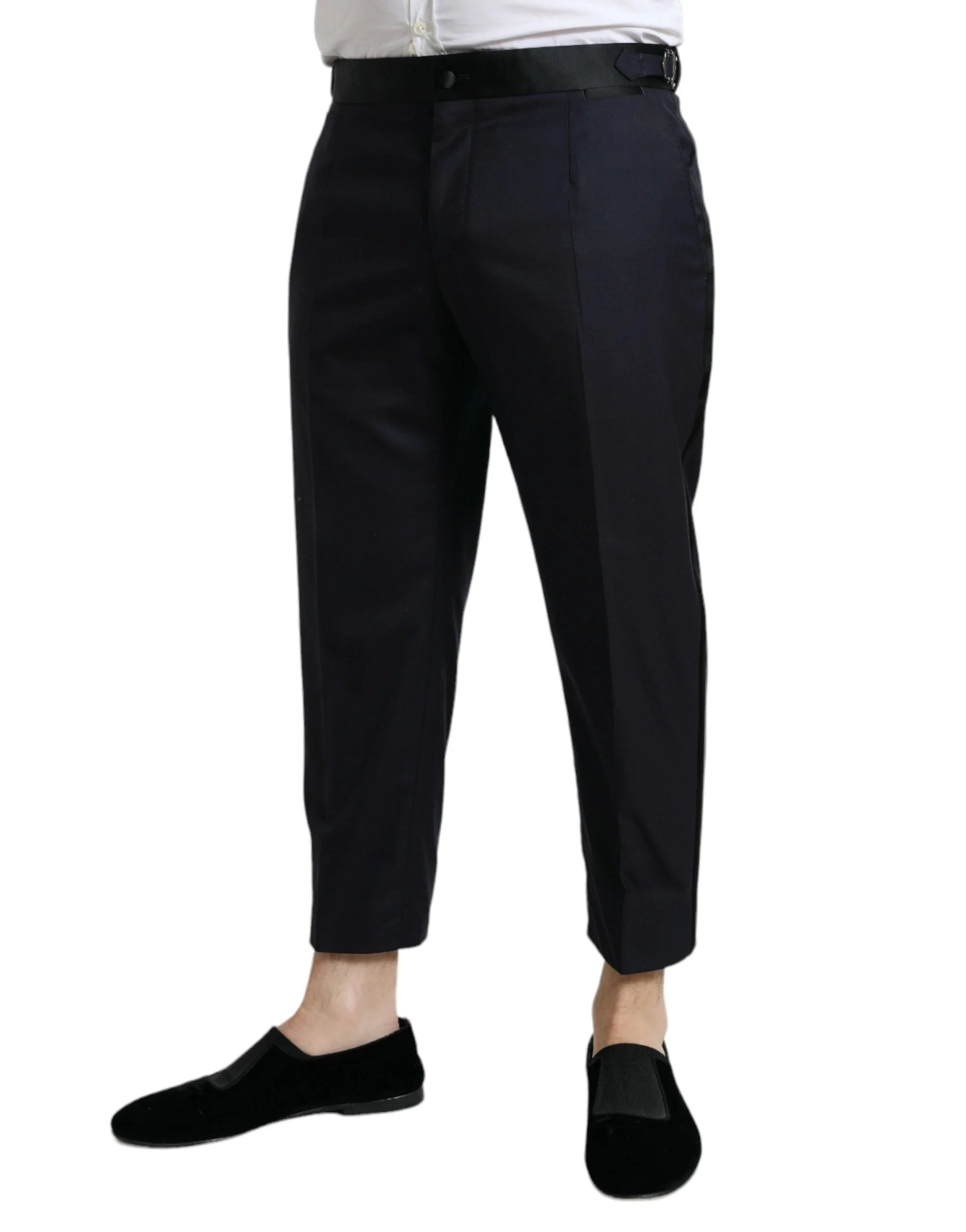Dolce & Gabbana Blue Wool Cropped Tapered Pants - IT54 | XL - Trousers