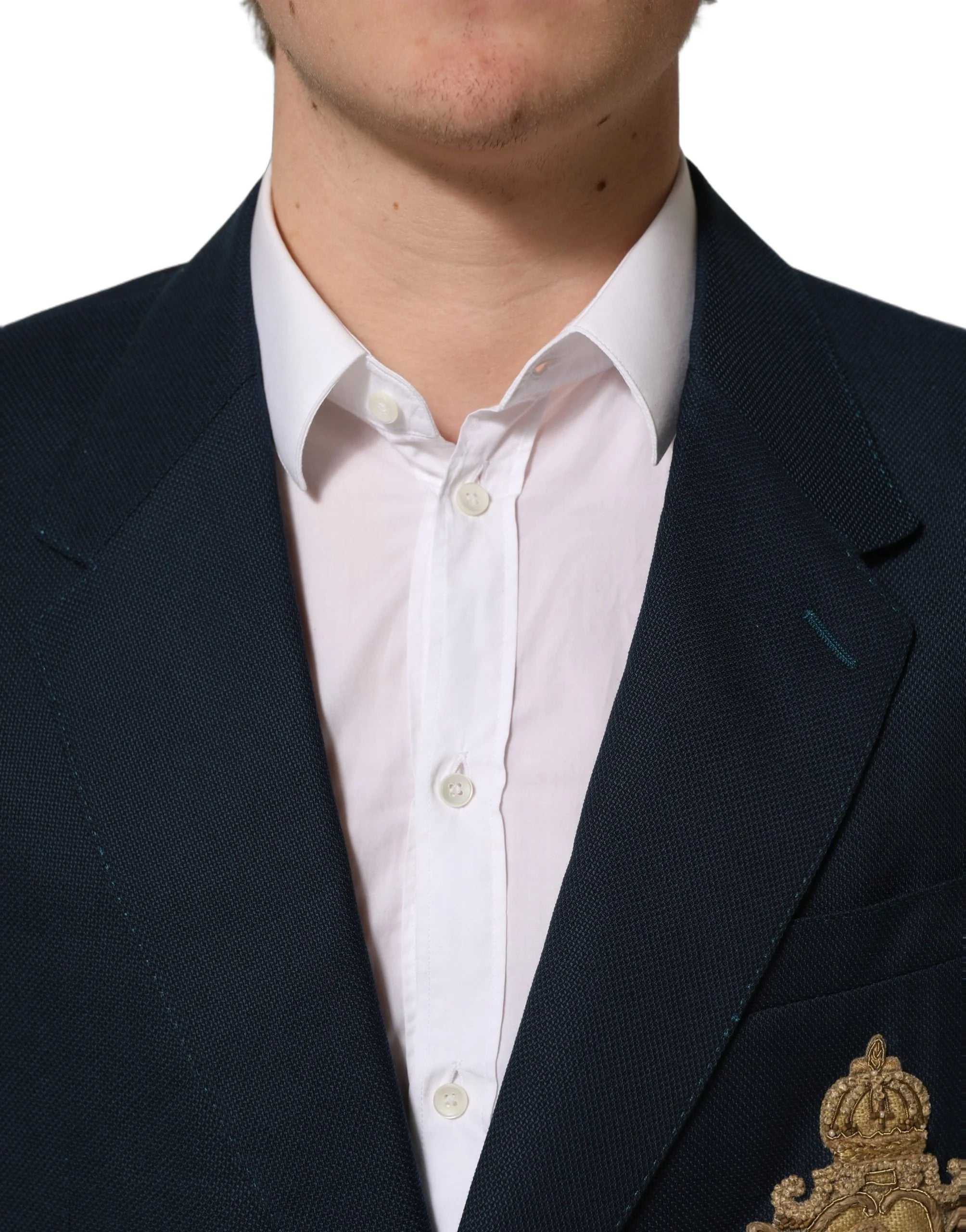 Dolce & Gabbana Blue Wool Logo Single Breasted Coat Blazer - IT54 | XL