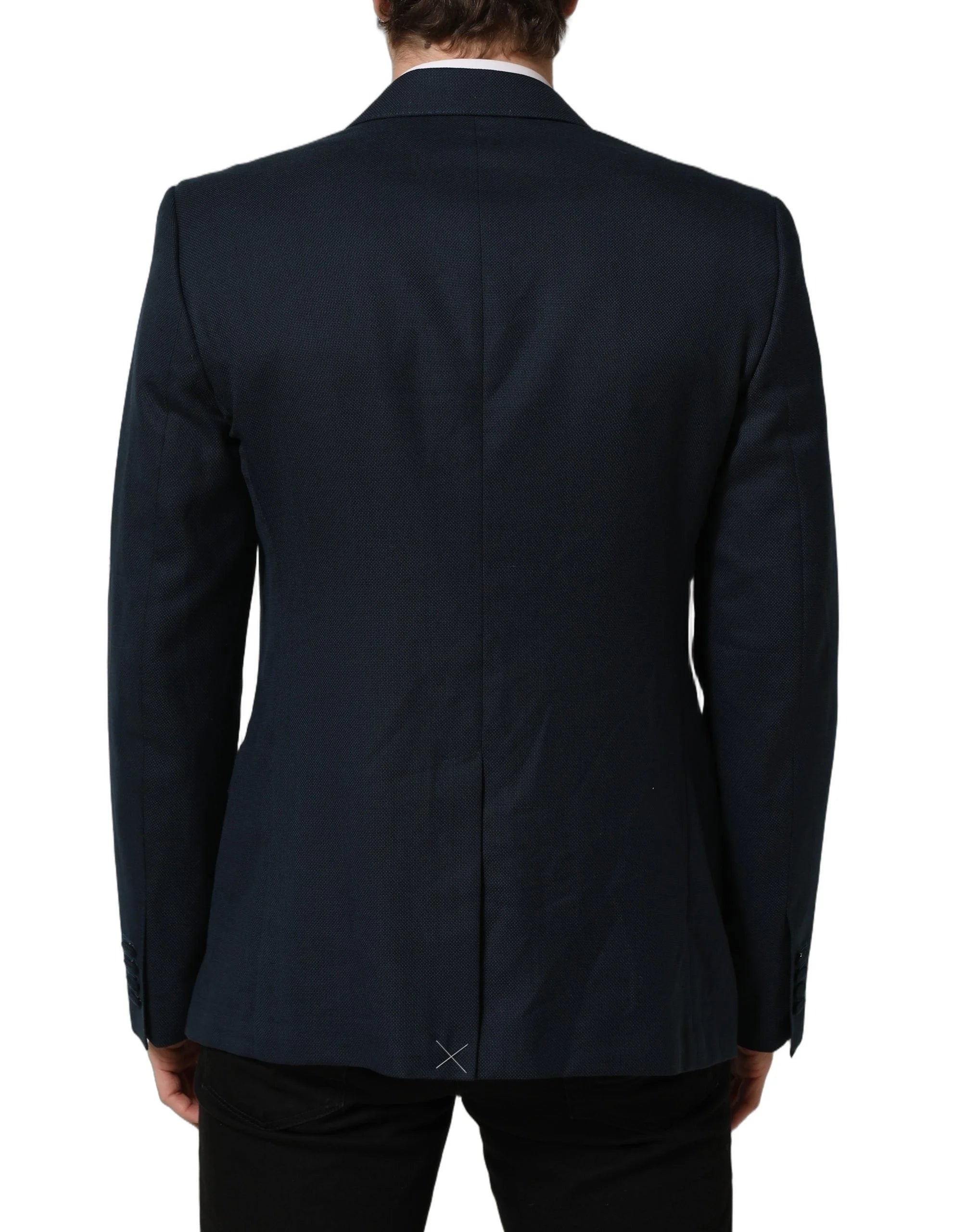 Dolce & Gabbana Blue Wool Logo Single Breasted Coat Blazer - IT54 | XL
