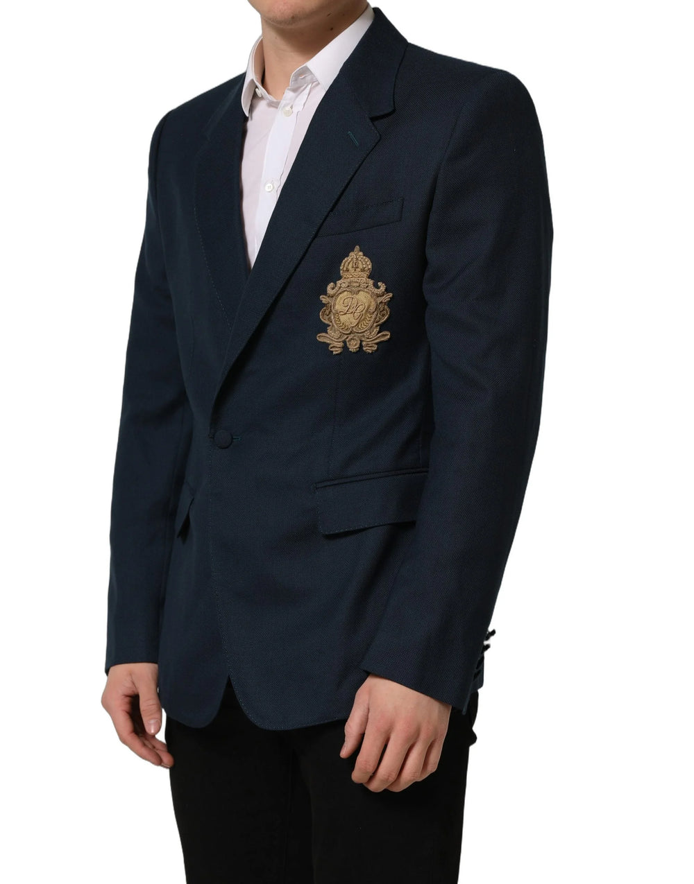 Dolce & Gabbana Blue Wool Logo Single Breasted Coat Blazer - IT54 | XL