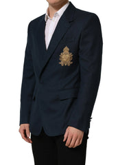 Dolce & Gabbana Blue Wool Logo Single Breasted Coat Blazer - IT54 | XL