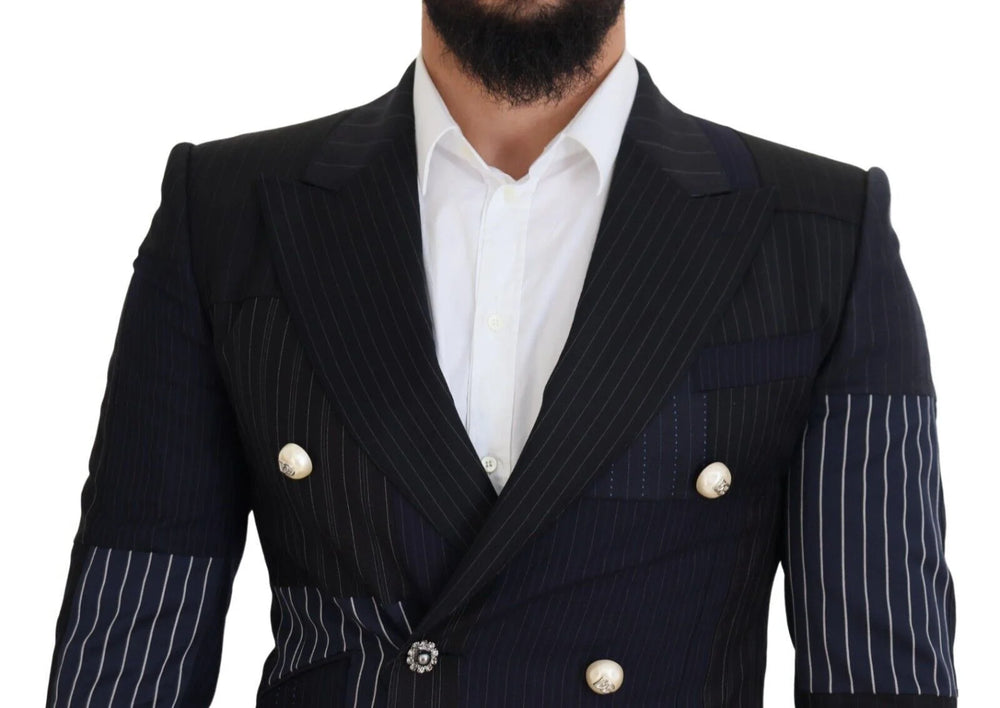 Dolce & Gabbana Blue Wool Patchwork Double Breasted Blazer - IT46 | S - Sport Jackets
