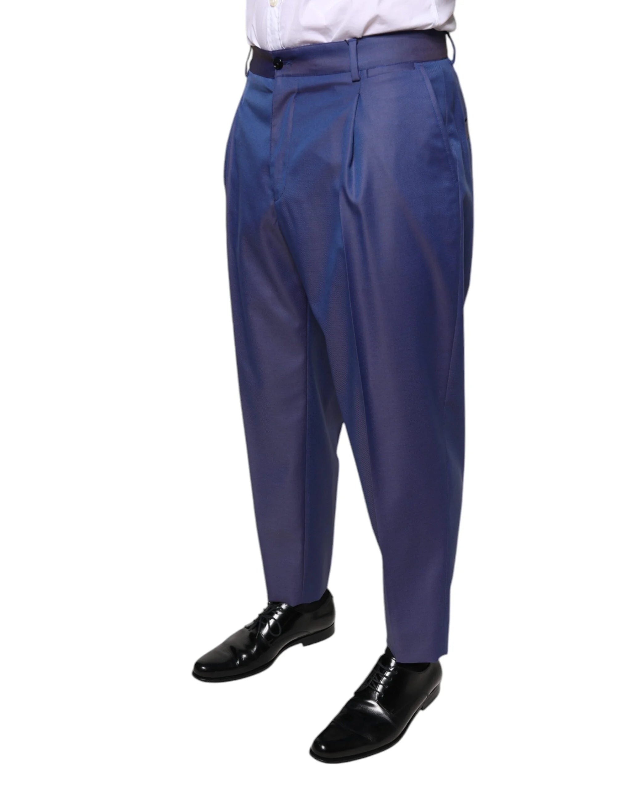 Dolce & Gabbana Blue Wool Tapered Formal Dress Pants - IT48 | M - Trousers