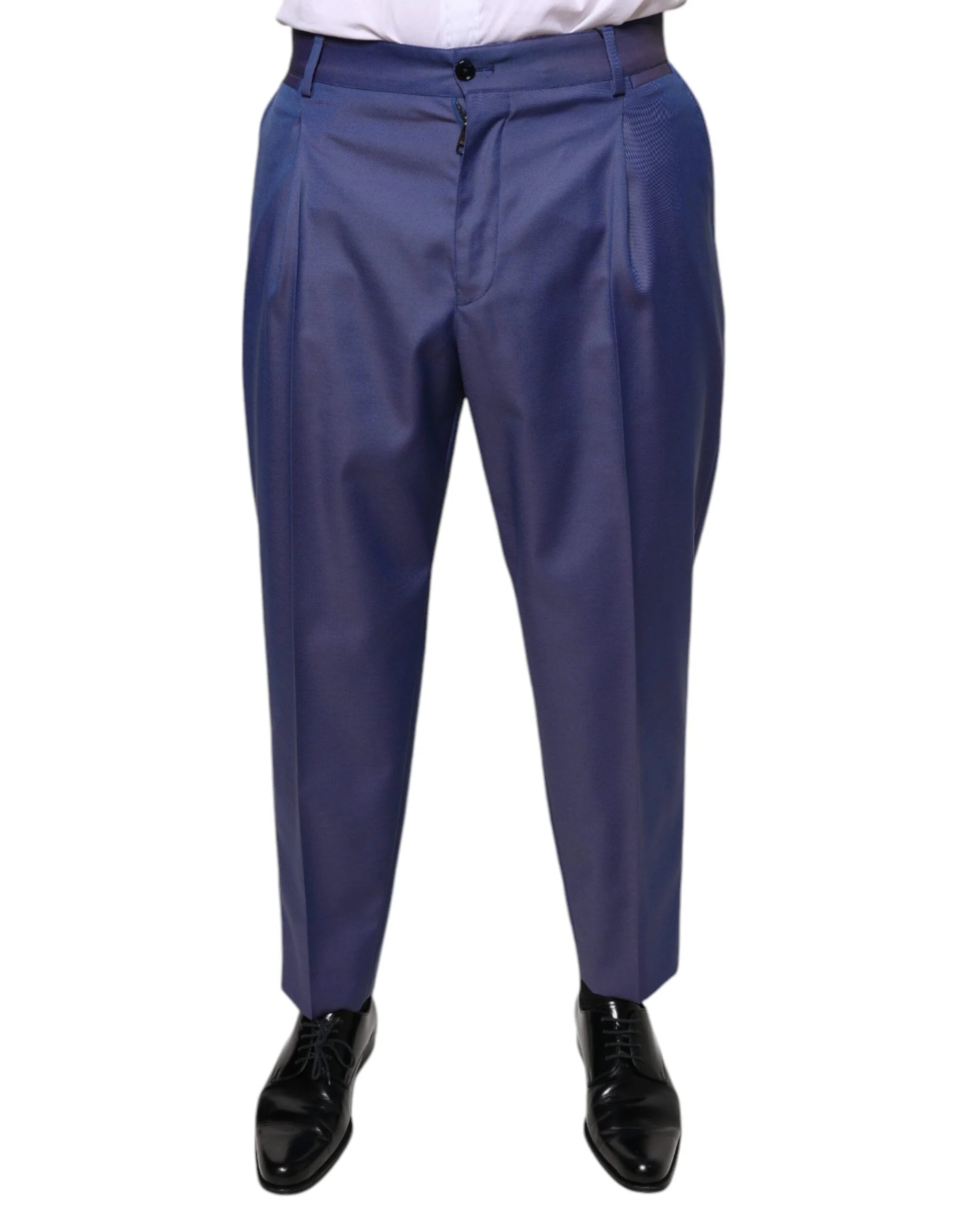 Dolce & Gabbana Blue Wool Tapered Formal Dress Pants - IT48 | M - Trousers