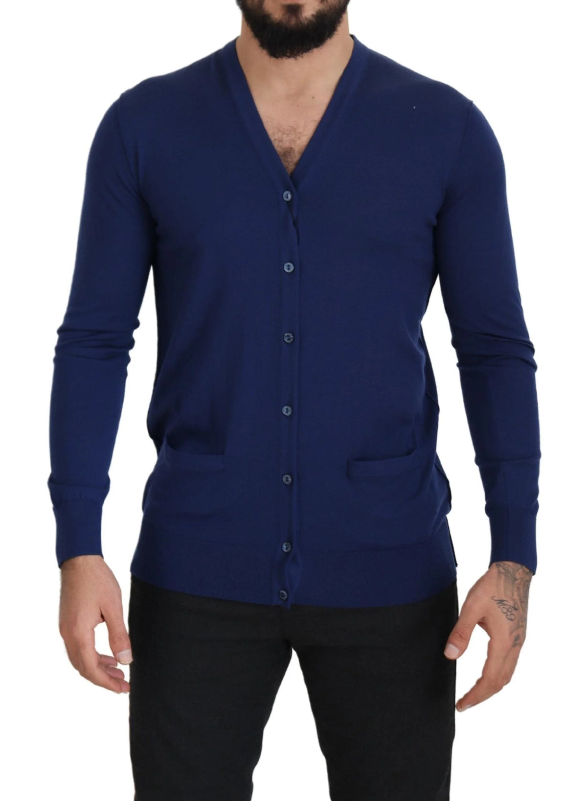 Dolce & Gabbana Blue Wool V-neck Button Down Cardigan Sweater - IT44 | XS - Cardigans