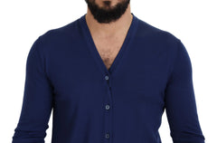 Dolce & Gabbana Blue Wool V-neck Button Down Cardigan Sweater - IT44 | XS - Cardigans