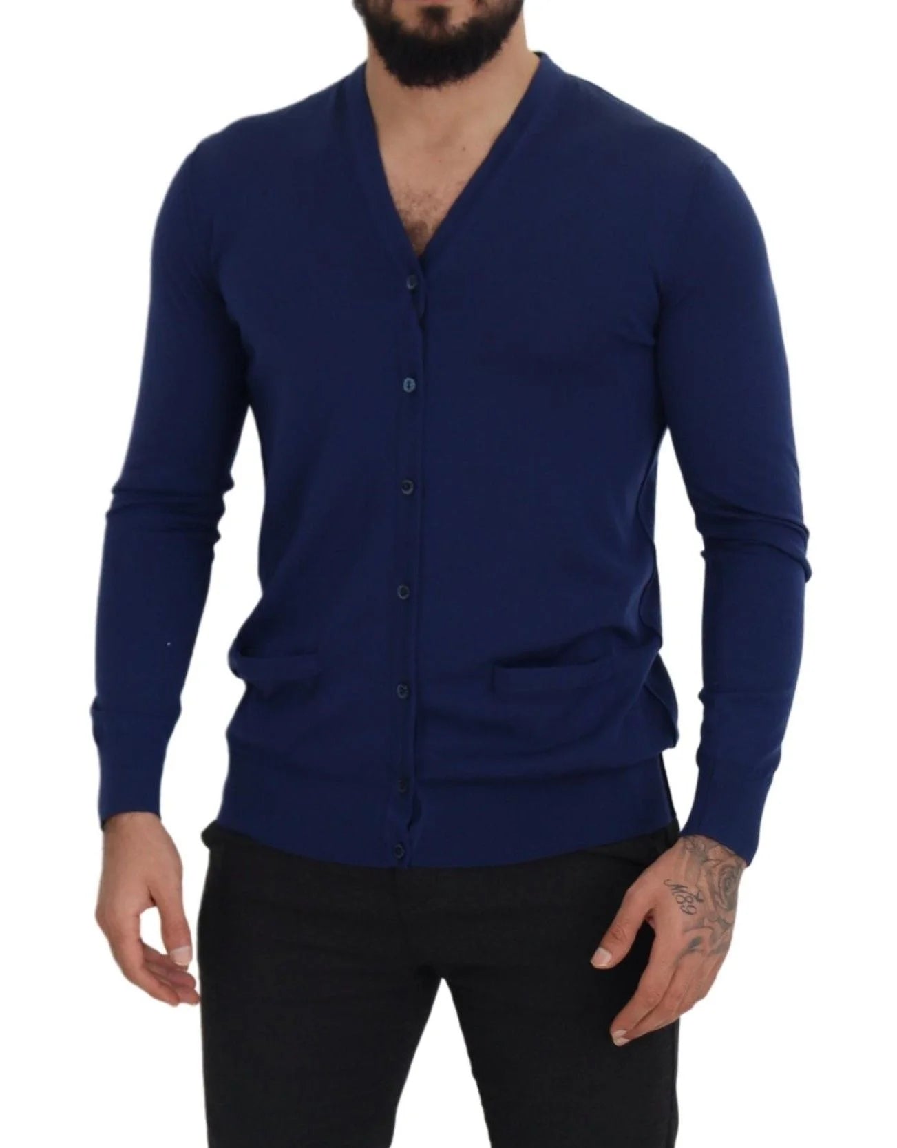 Dolce & Gabbana Blue Wool V-neck Button Down Cardigan Sweater - IT44 | XS - Cardigans