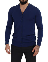 Dolce & Gabbana Blue Wool V-neck Button Down Cardigan Sweater - IT44 | XS - Cardigans