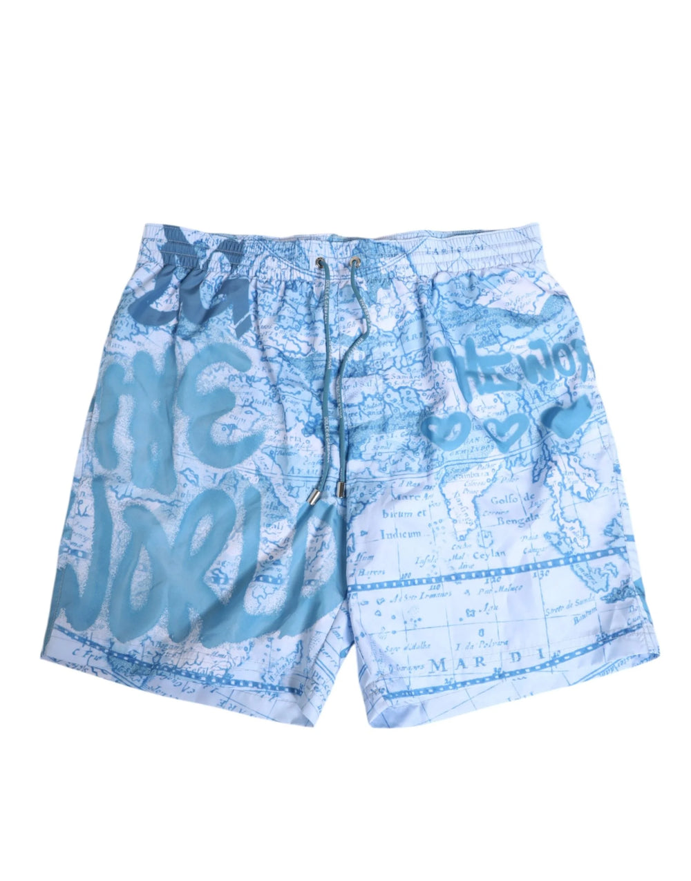 Dolce & Gabbana Blue World Map Polyester Elastic Waistband Swimwear - IT4 | S - Swim Boxers
