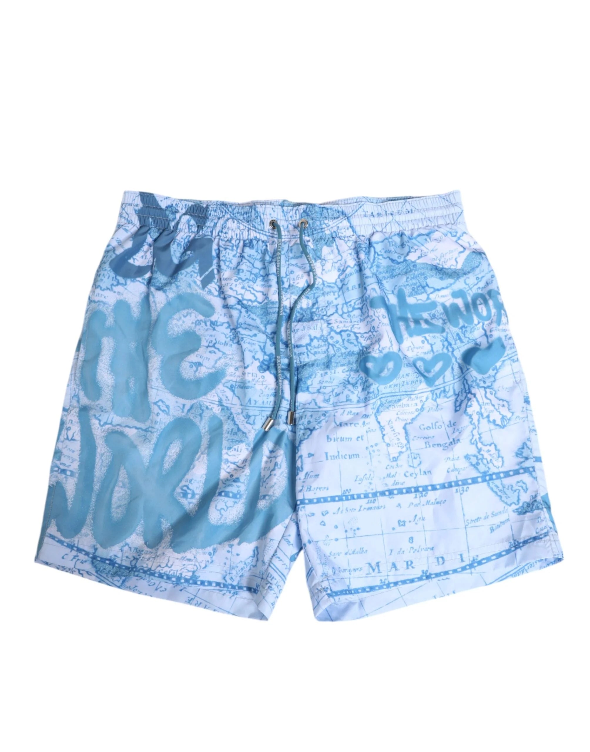 Dolce & Gabbana Blue World Map Polyester Elastic Waistband Swimwear - IT4 | S - Swim Boxers