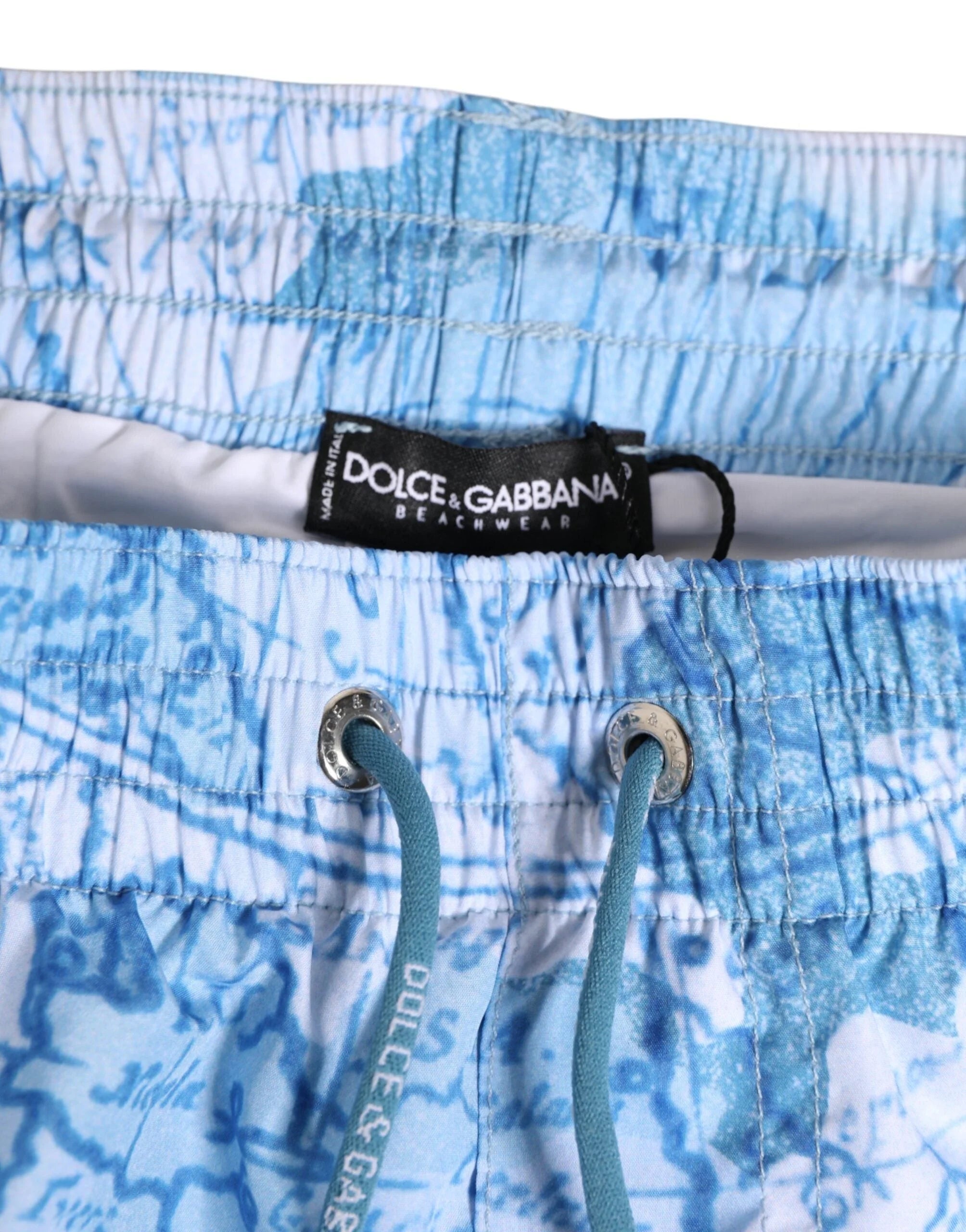 Dolce & Gabbana Blue World Map Polyester Elastic Waistband Swimwear - IT4 | S - Swim Boxers
