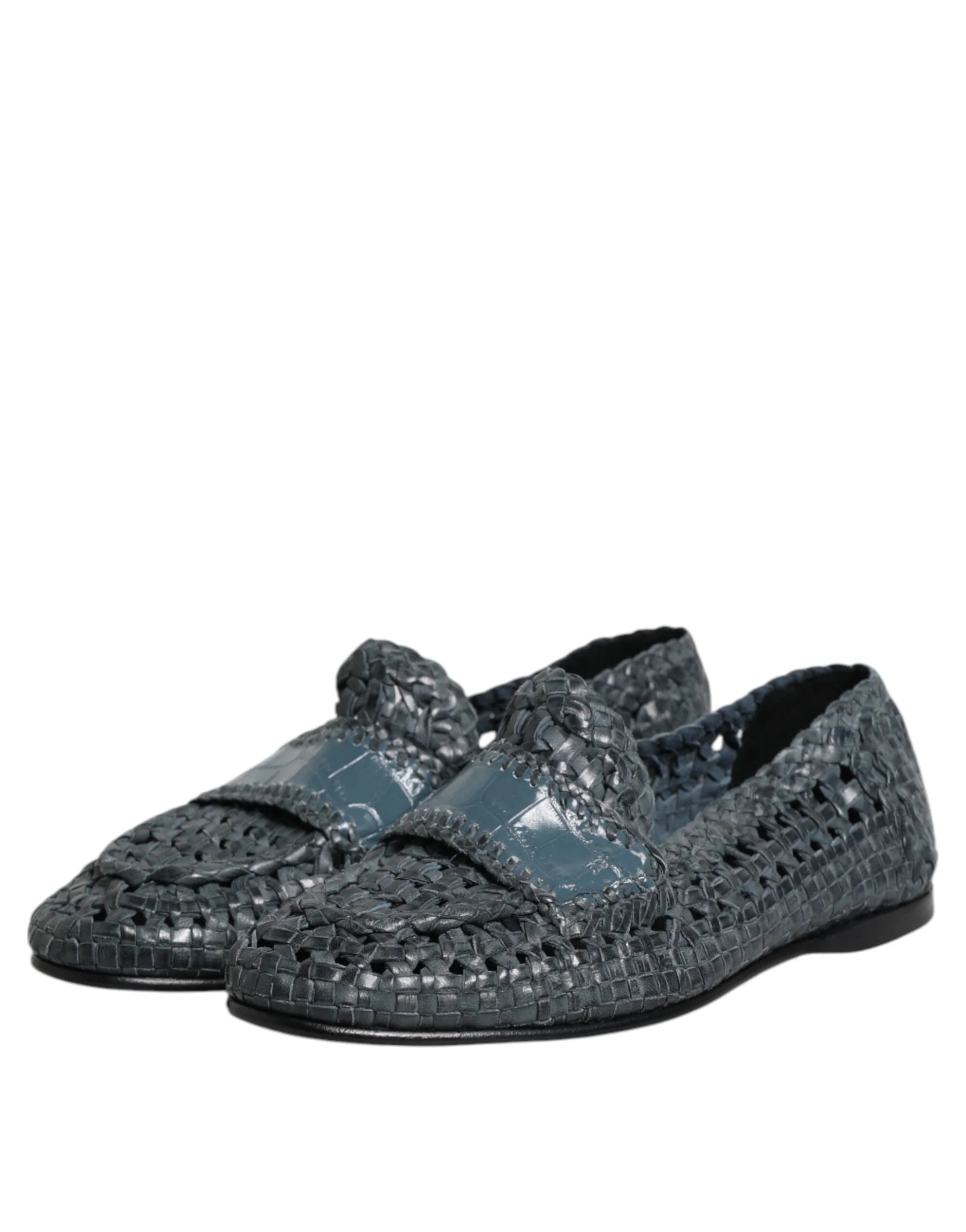 Dolce & Gabbana Blue Woven Leather Slip On Loafers Shoes - EU41/US8 - Flats