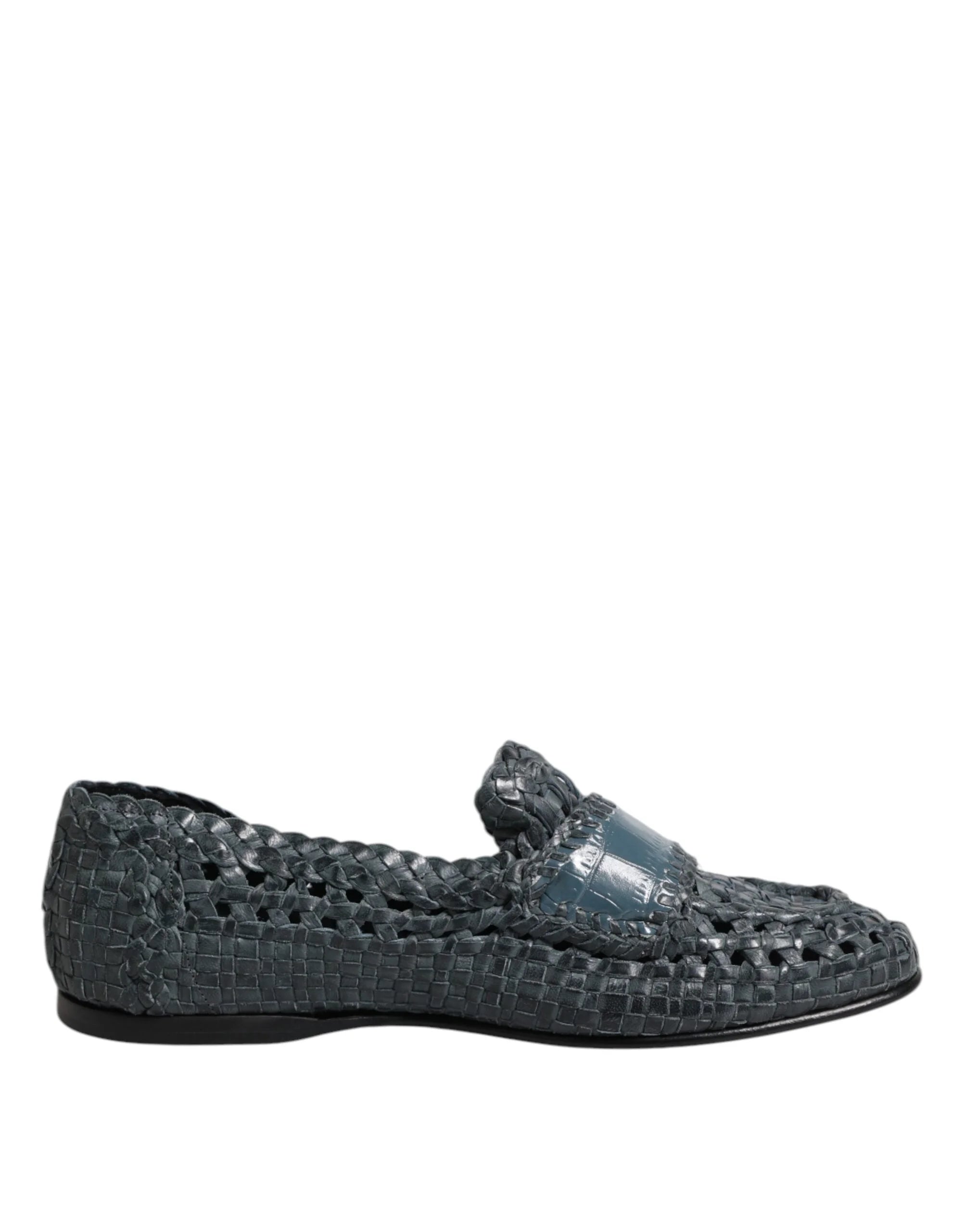 Dolce & Gabbana Blue Woven Leather Slip On Loafers Shoes - EU41/US8 - Flats